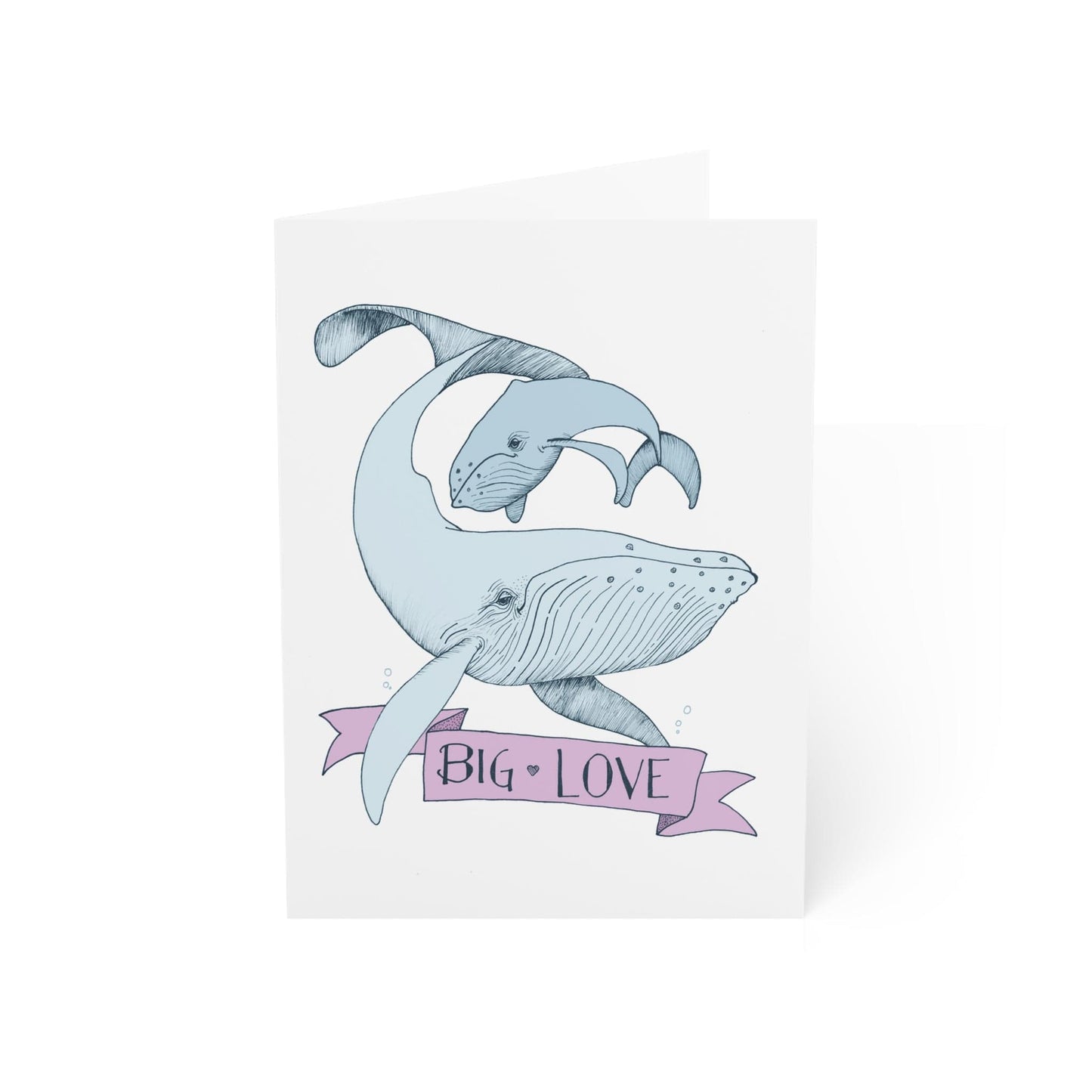 Big Love – Whale Greeting Card (Pink Banner)