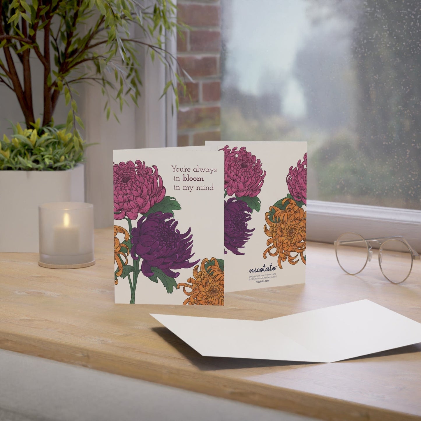 You're Always in Bloom in my Mind - Greeting Card featuring hand drawn Chrysanthemum
