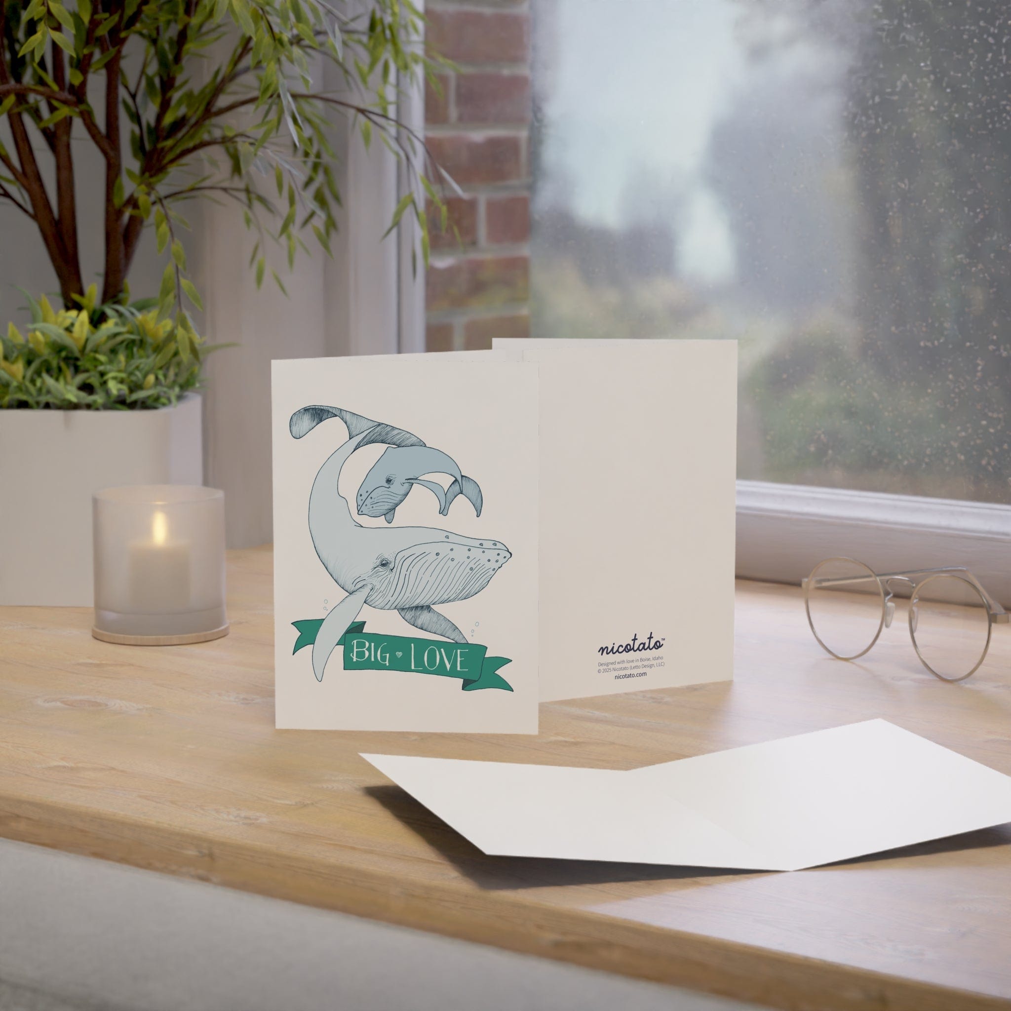 Big Love – Whale Greeting Card (Green Banner)