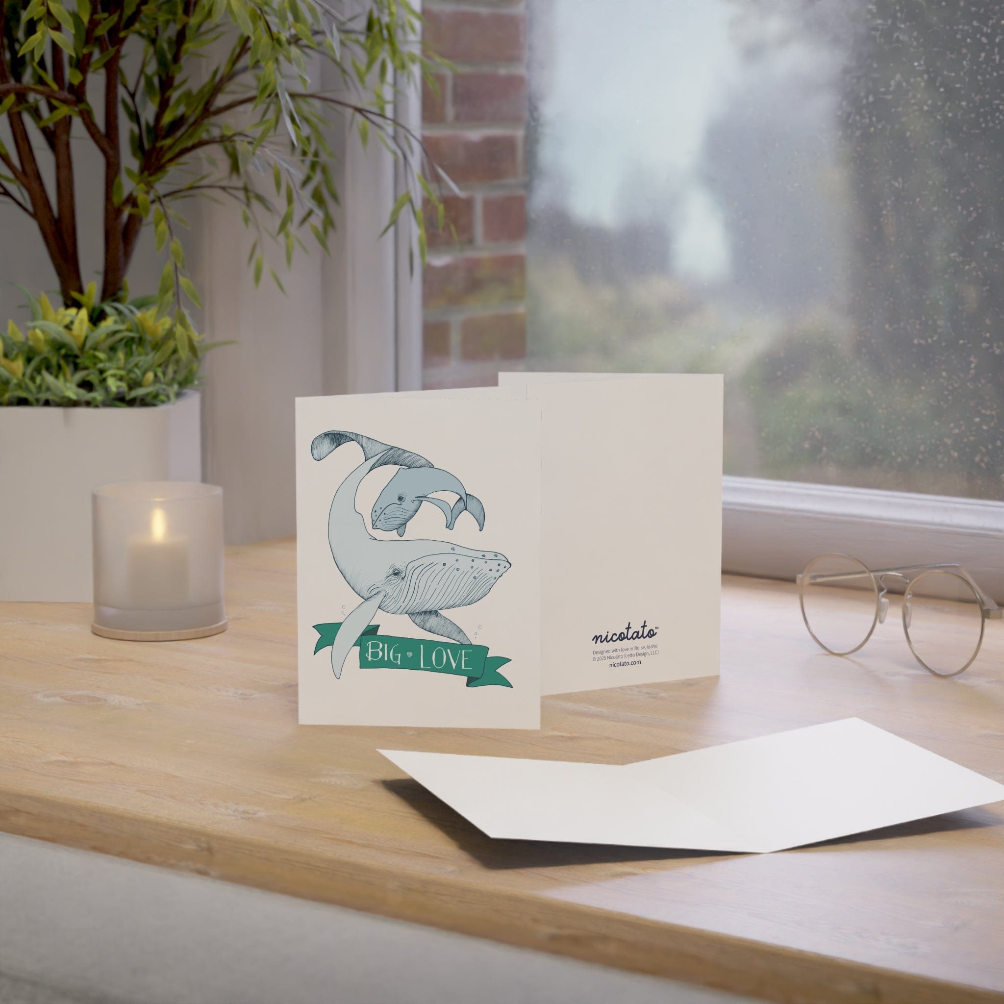 Big Love – Whale Greeting Card (Green Banner)