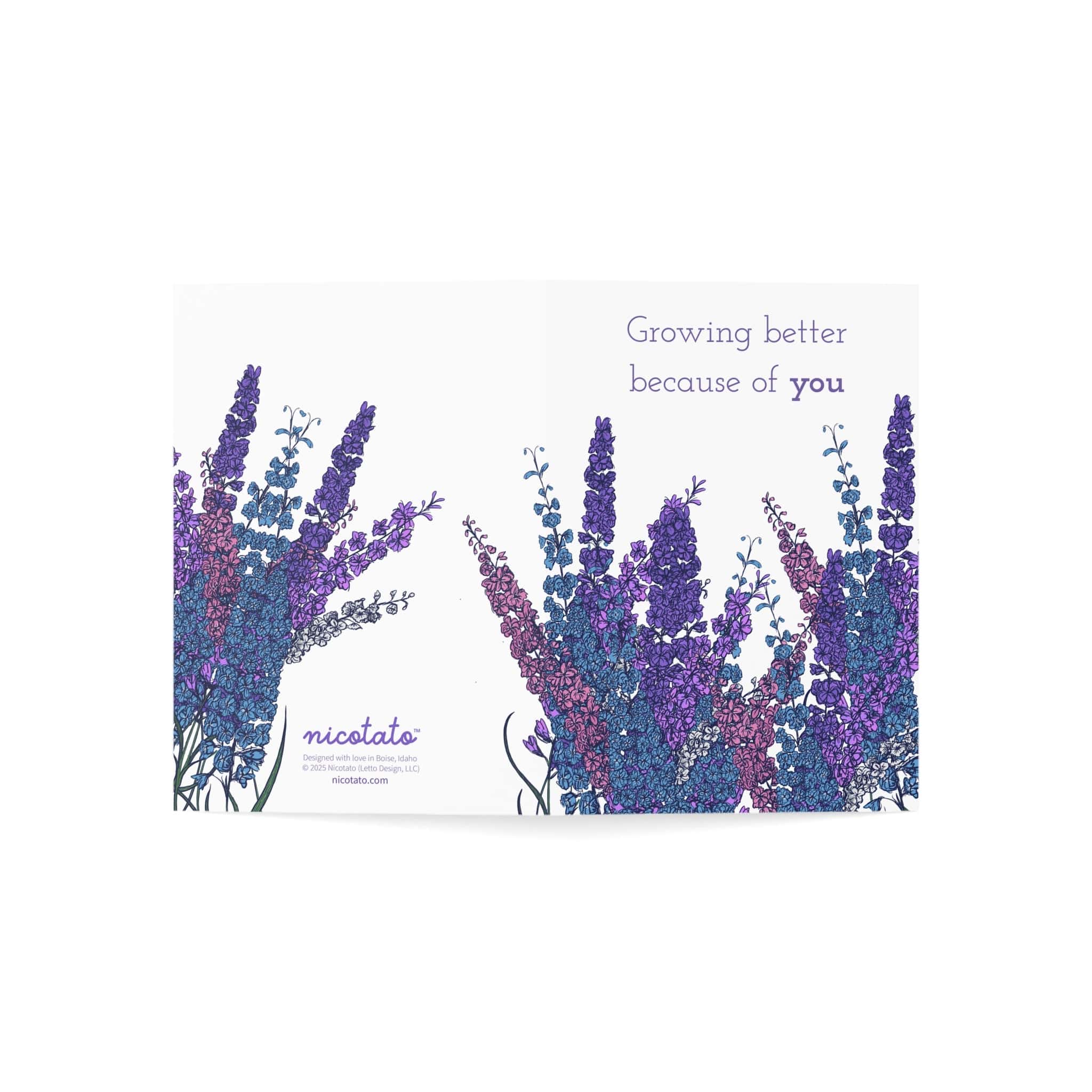 Growing Better Because of You – Larkspur Greeting Card