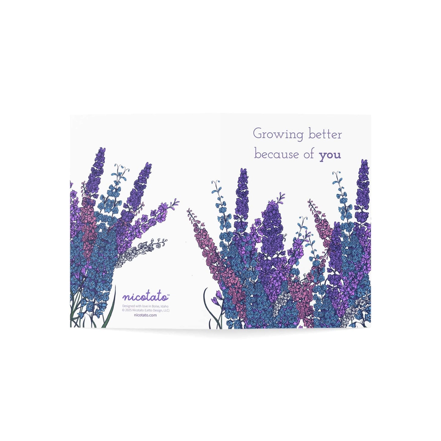 Growing Better Because of You – Larkspur Greeting Card