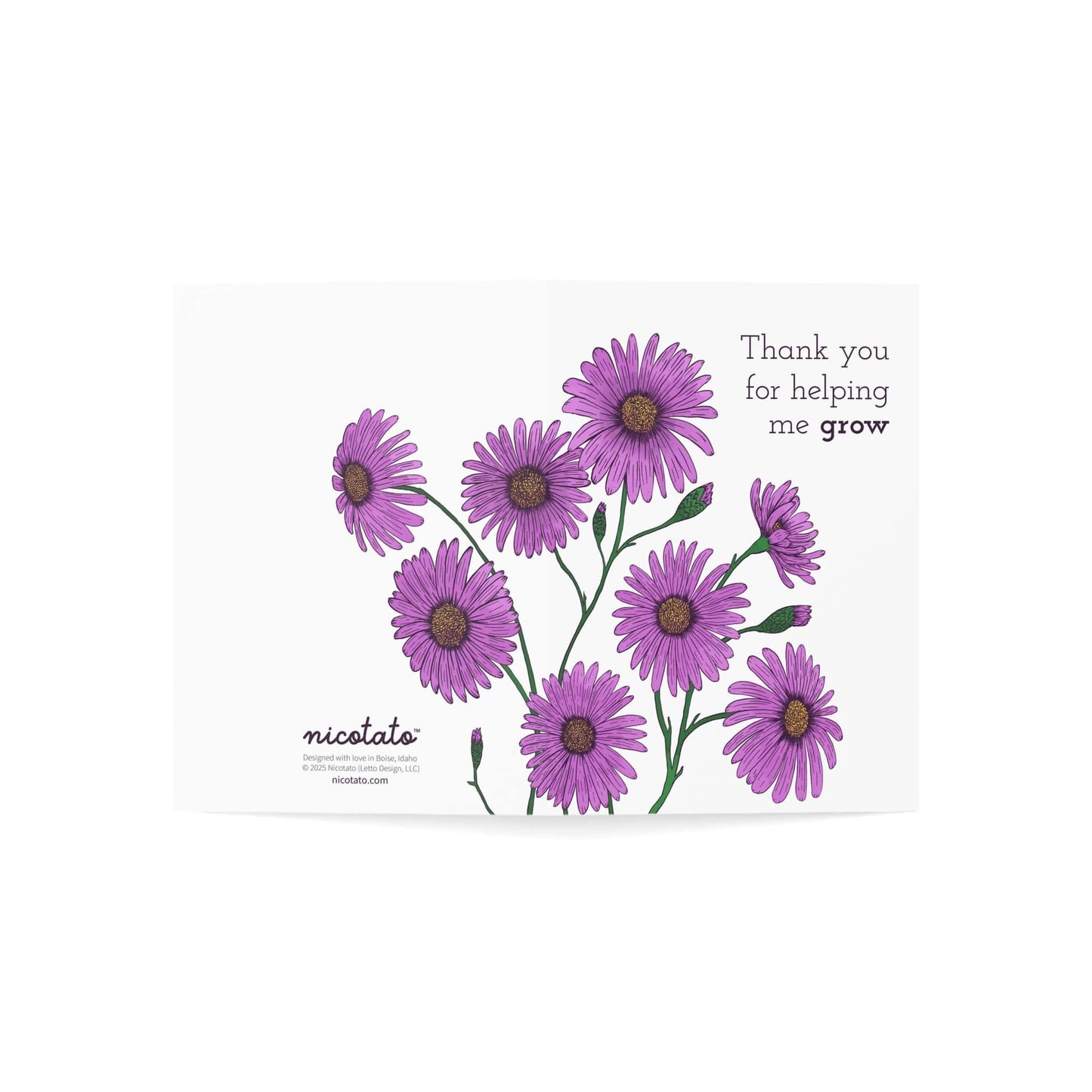 Thank you for helping me grow - Greeting Card featuring hand drawn Aster Flowers