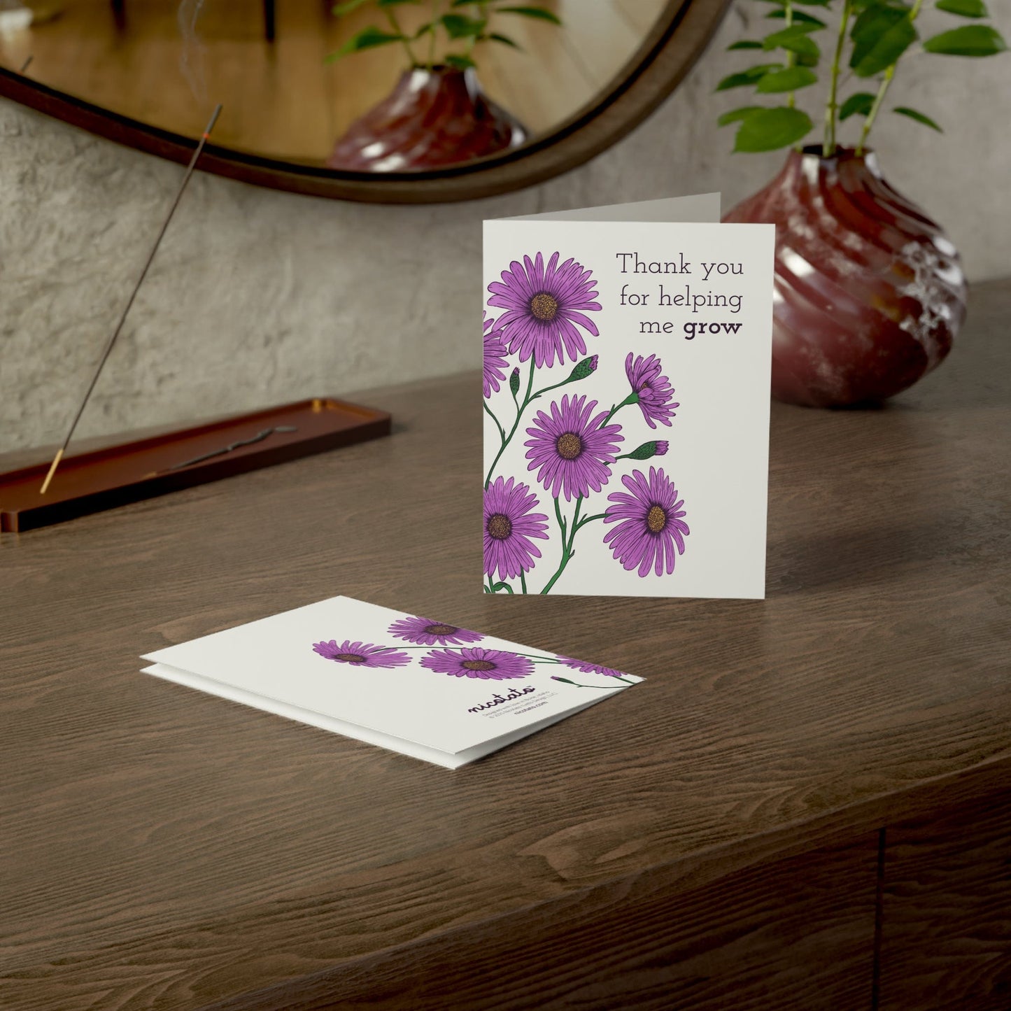 Thank you for helping me grow - Greeting Card featuring hand drawn Aster Flowers