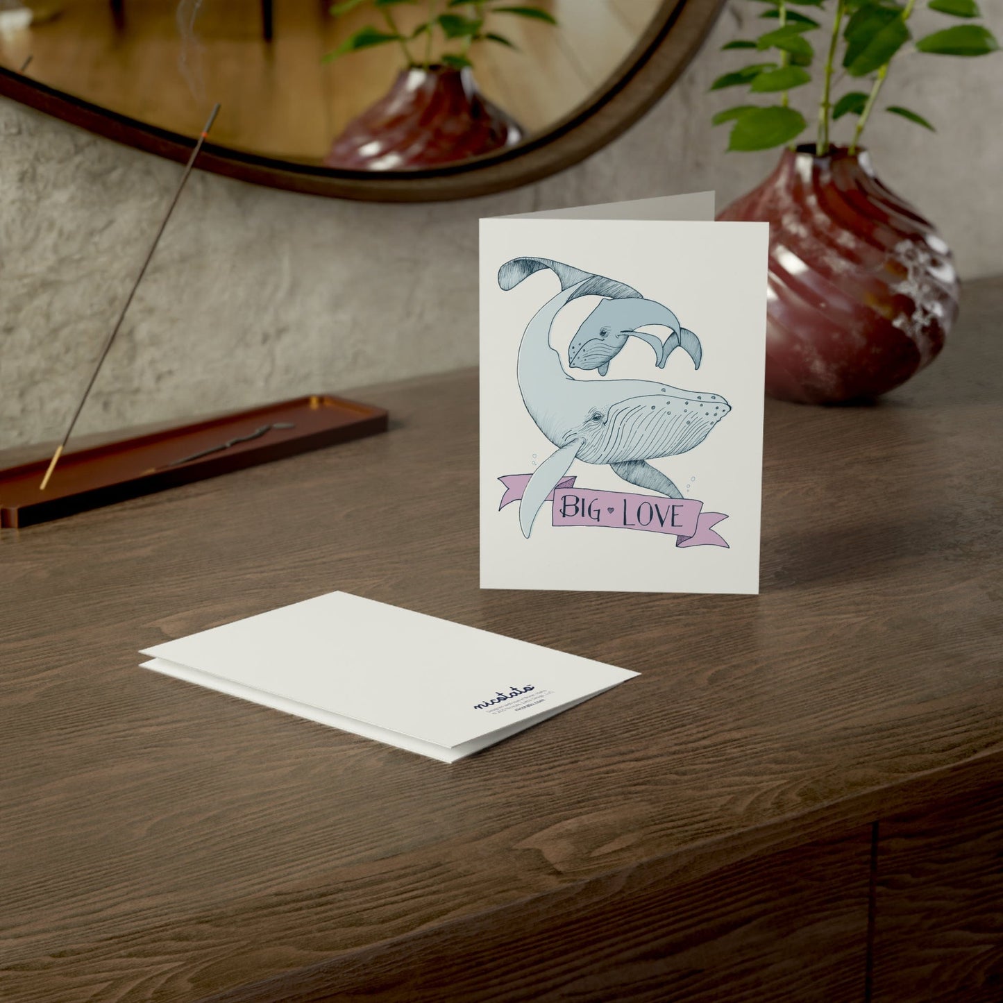 Big Love – Whale Greeting Card (Pink Banner)