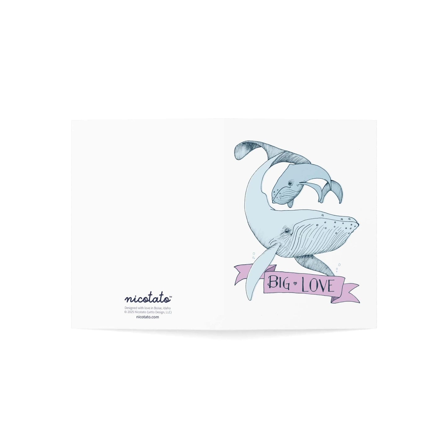 Big Love – Whale Greeting Card (Pink Banner)