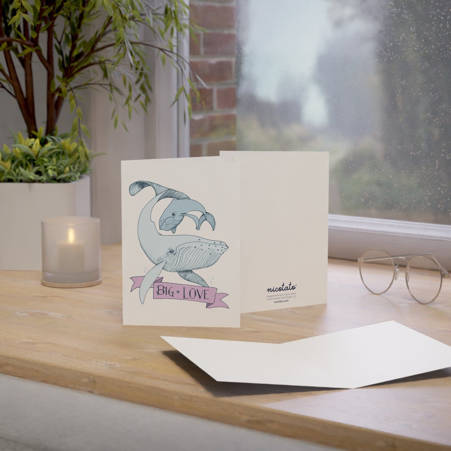 Big Love – Whale Greeting Card (Pink Banner)
