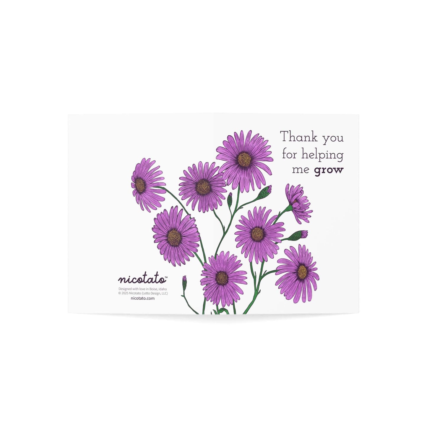 Thank you for helping me grow - Greeting Card featuring hand drawn Aster Flowers