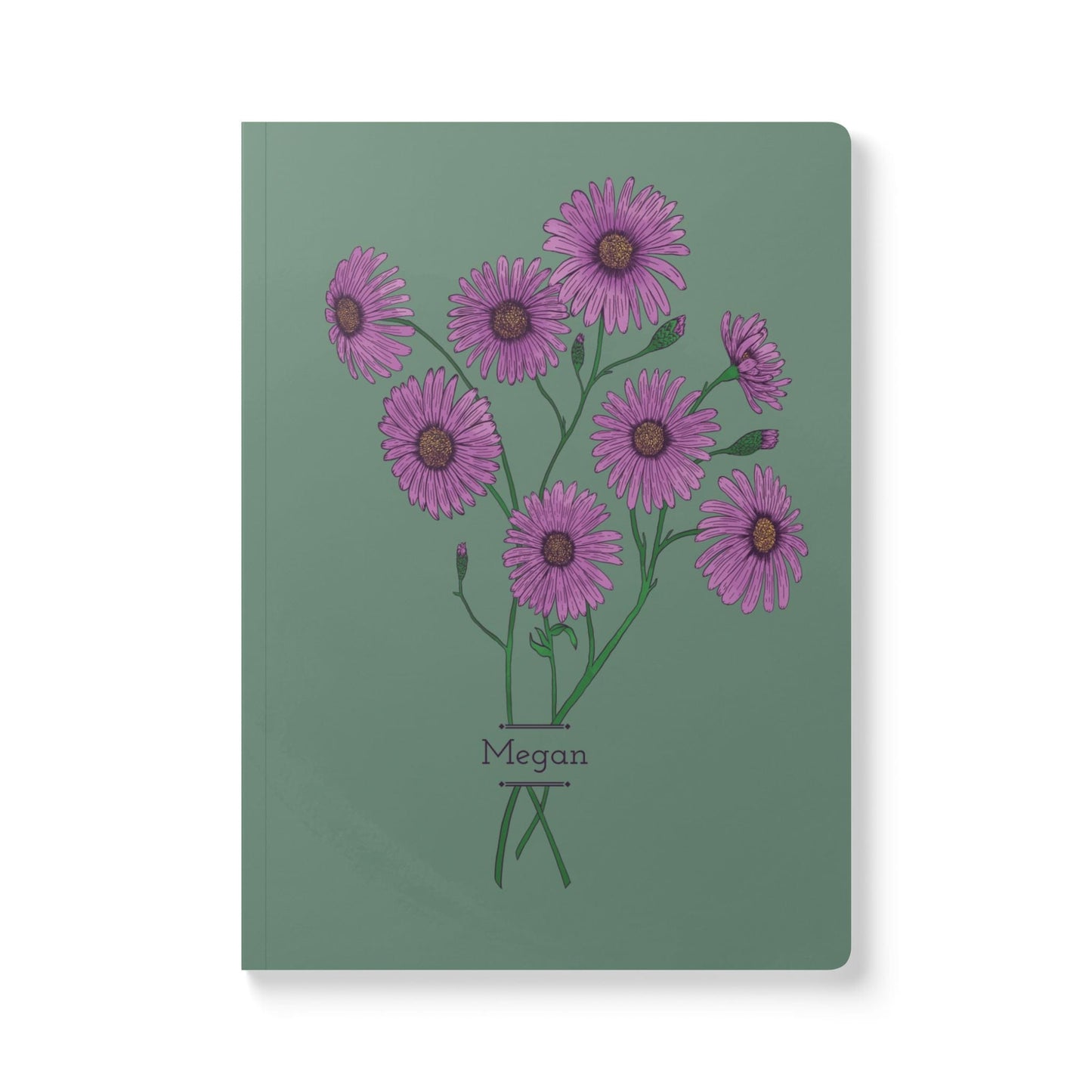 Paper products 100 pages (50 sheets) / Ruled line / 5.75" x 8" Aster Flower Journal - September Birth flower - Personalizable Softcover Journal