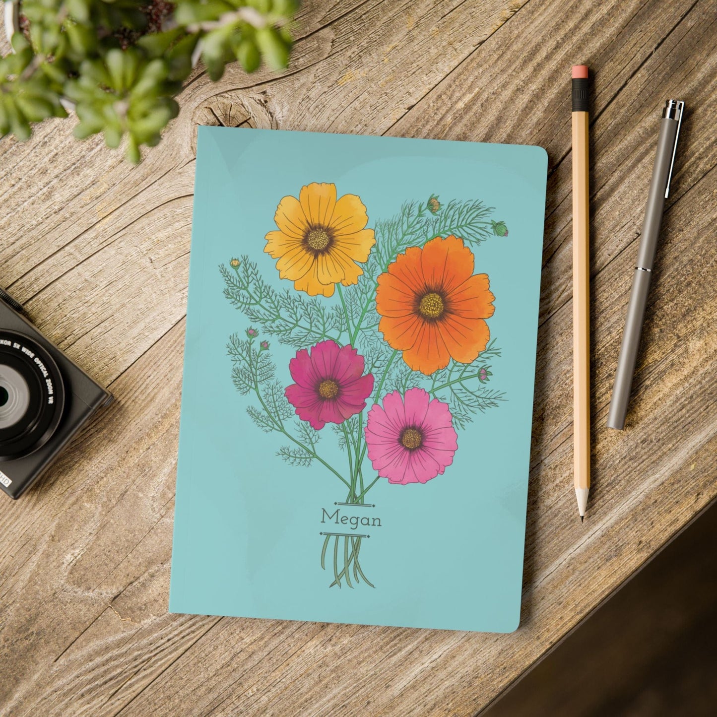 Paper products 100 pages (50 sheets) / Ruled line / 5.75" x 8" Cosmo Flower Journal - October Birth flower - Personalizable Softcover Journal