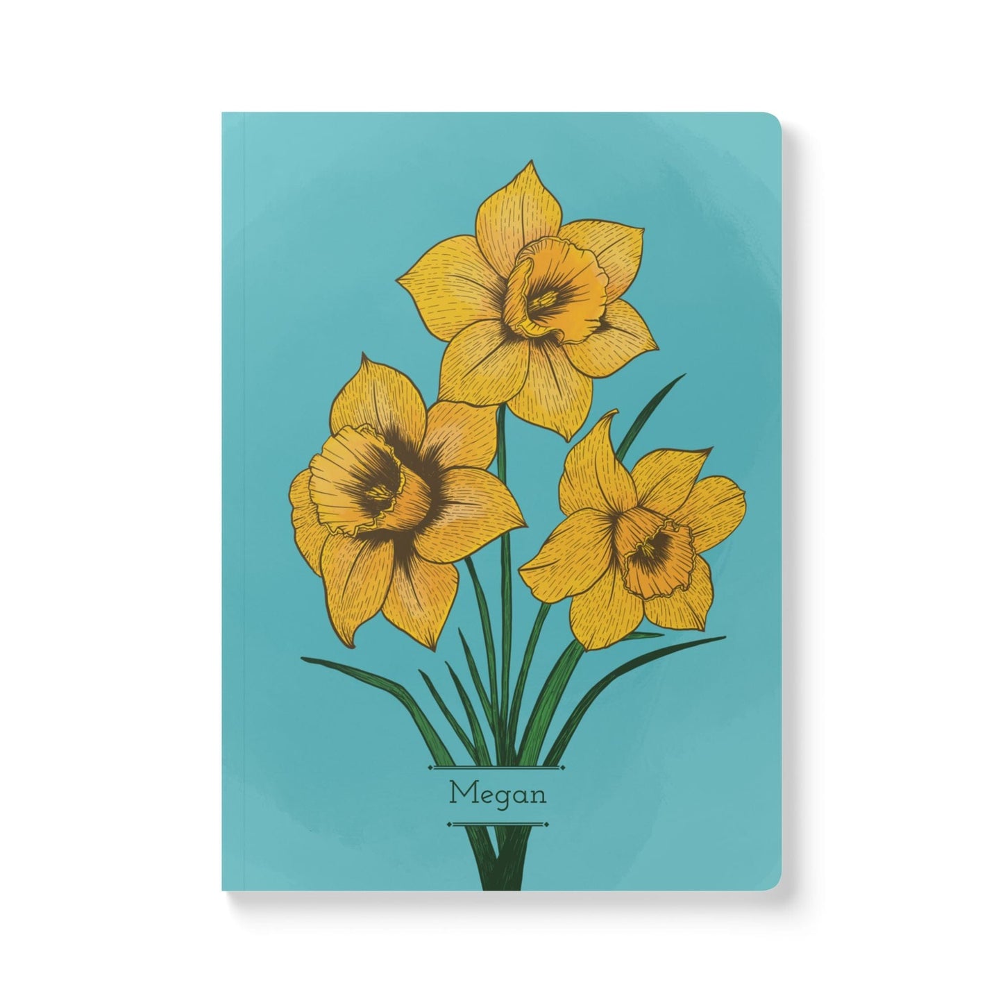 Paper products 100 pages (50 sheets) / Ruled line / 5.75" x 8" Daffodil Flower Journal - March Birth flower - Personalizable Softcover Journal