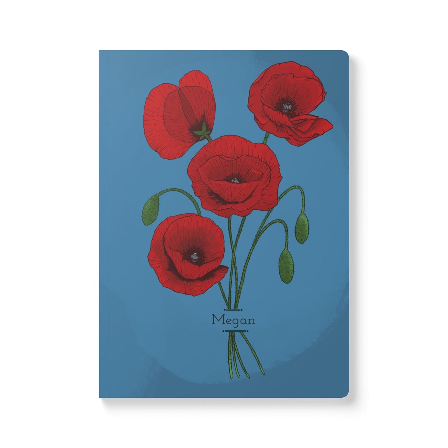 Paper products 100 pages (50 sheets) / Ruled line / 5.75" x 8" Poppy Flower Journal - August Birth flower - Personalizable Softcover Journal