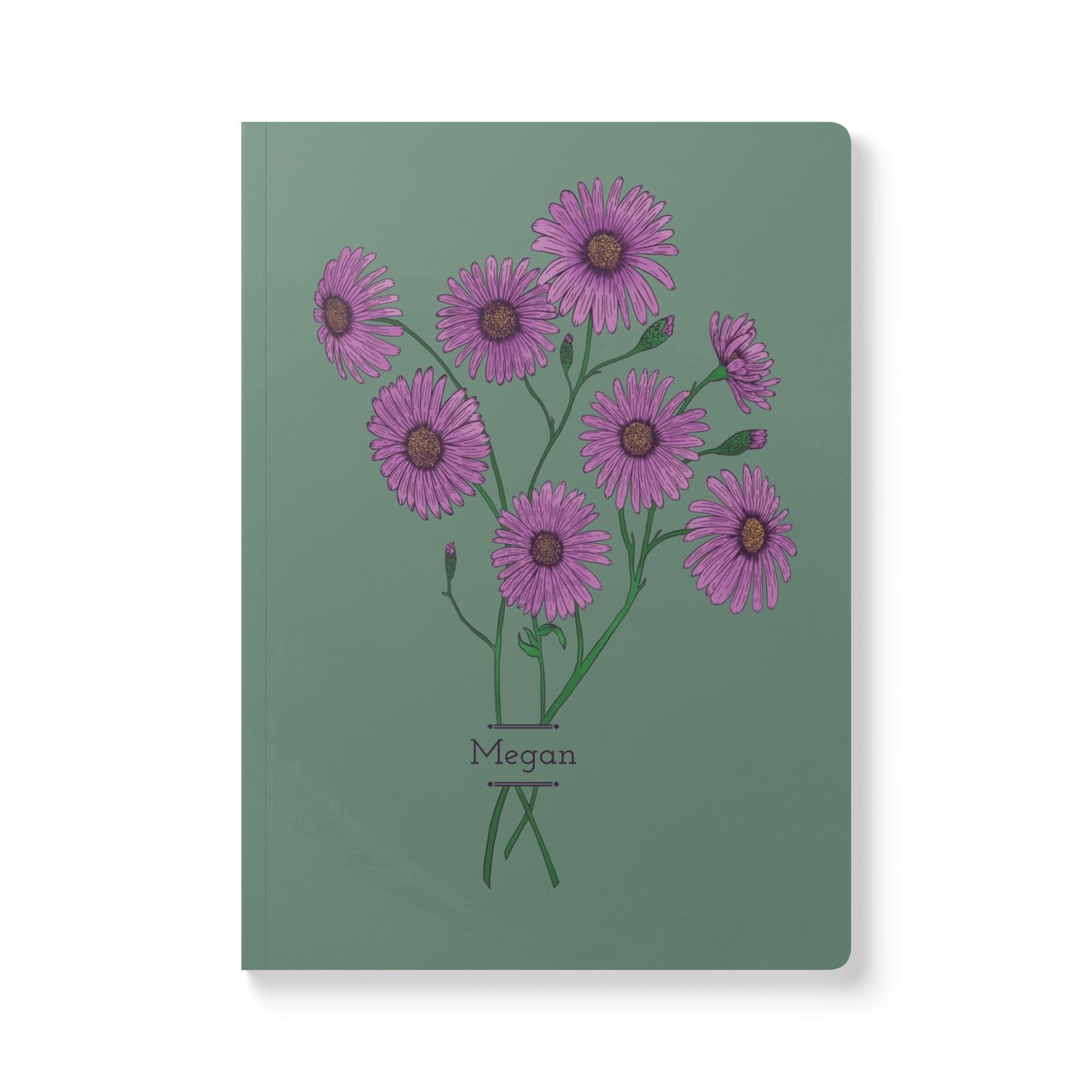 Paper products 200 pages (100 sheets) / Ruled line / 5.75" x 8" Aster Flower Journal - September Birth flower - Personalizable Softcover Journal