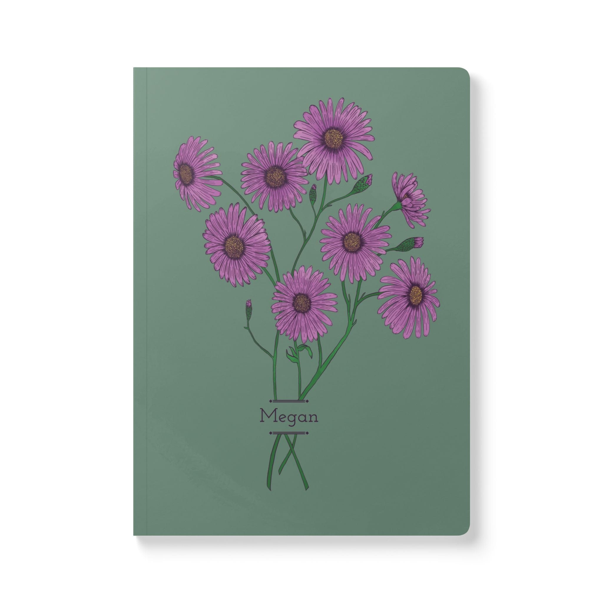 Paper products 200 pages (100 sheets) / Ruled line / 5.75" x 8" Aster Flower Journal - September Birth flower - Personalizable Softcover Journal