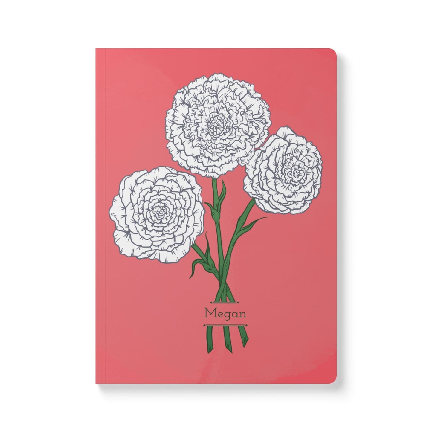 Paper products 200 pages (100 sheets) / Ruled line / 5.75" x 8" Carnations Journal - January Birth Flower - Personalizable Softcover Journal with Inside Prints