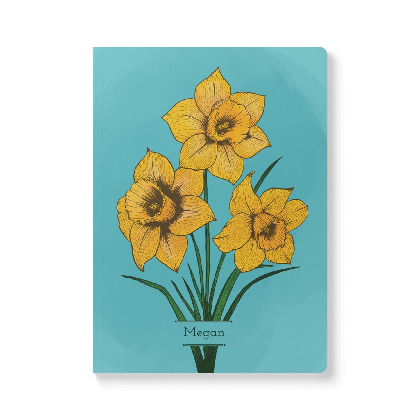 Paper products 200 pages (100 sheets) / Ruled line / 5.75" x 8" Daffodil Flower Journal - March Birth flower - Personalizable Softcover Journal