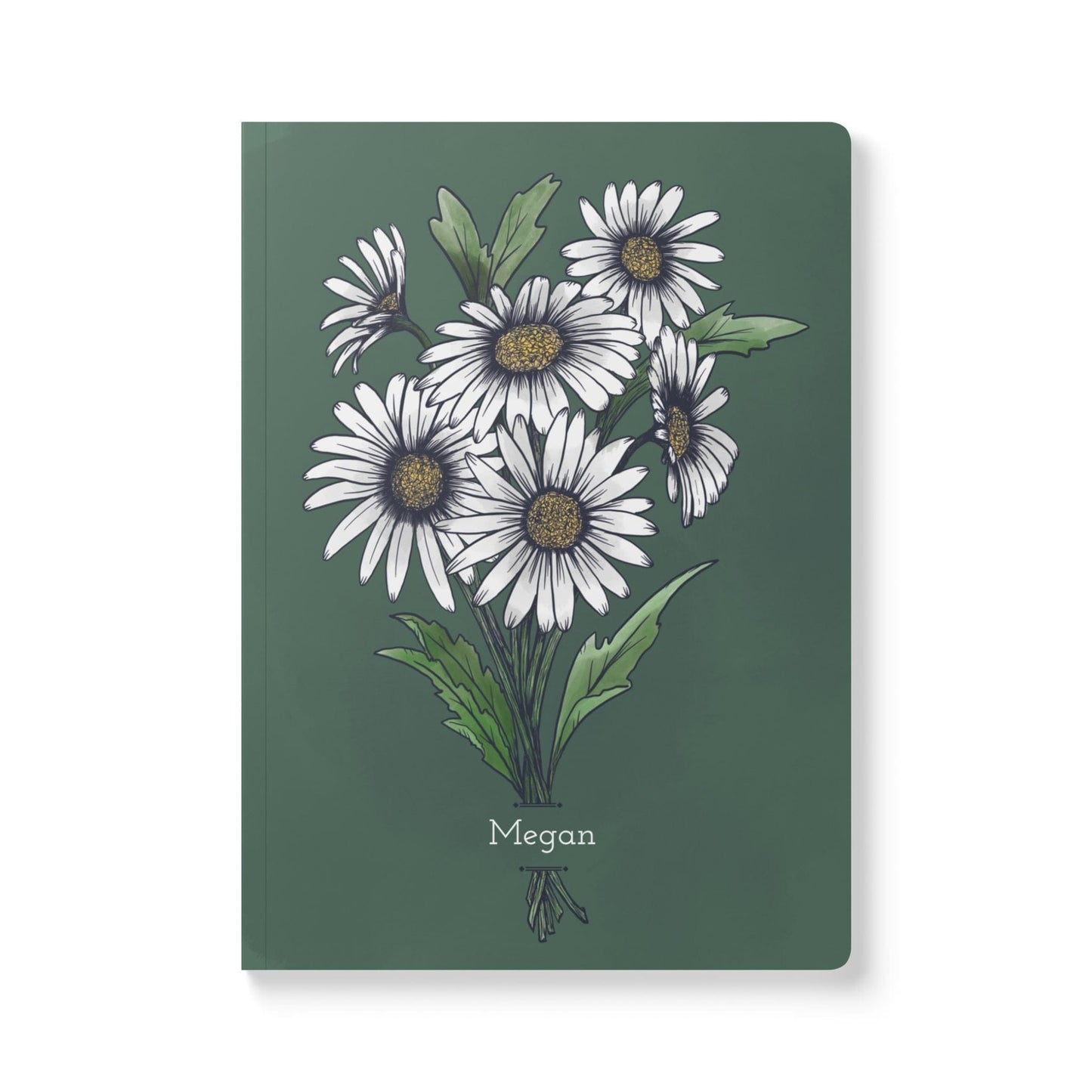 Paper products 200 pages (100 sheets) / Ruled line / 5.75" x 8" Daisy Flower Journal - April Birth flower - Personalizable Softcover Journal