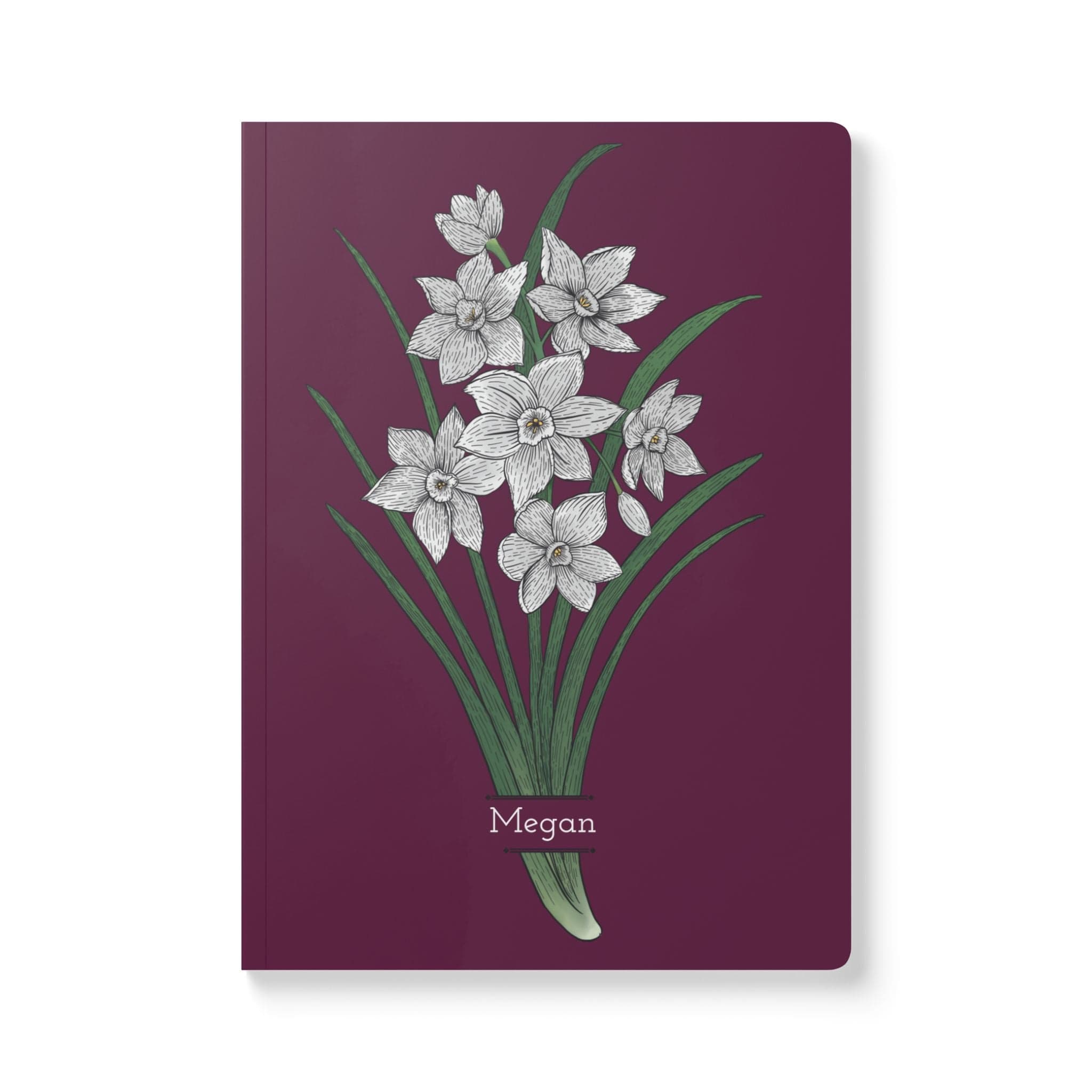 Paper products 200 pages (100 sheets) / Ruled line / 5.75" x 8" Paperwhite Flower Journal - December Birth flower - Personalizable Softcover Journal