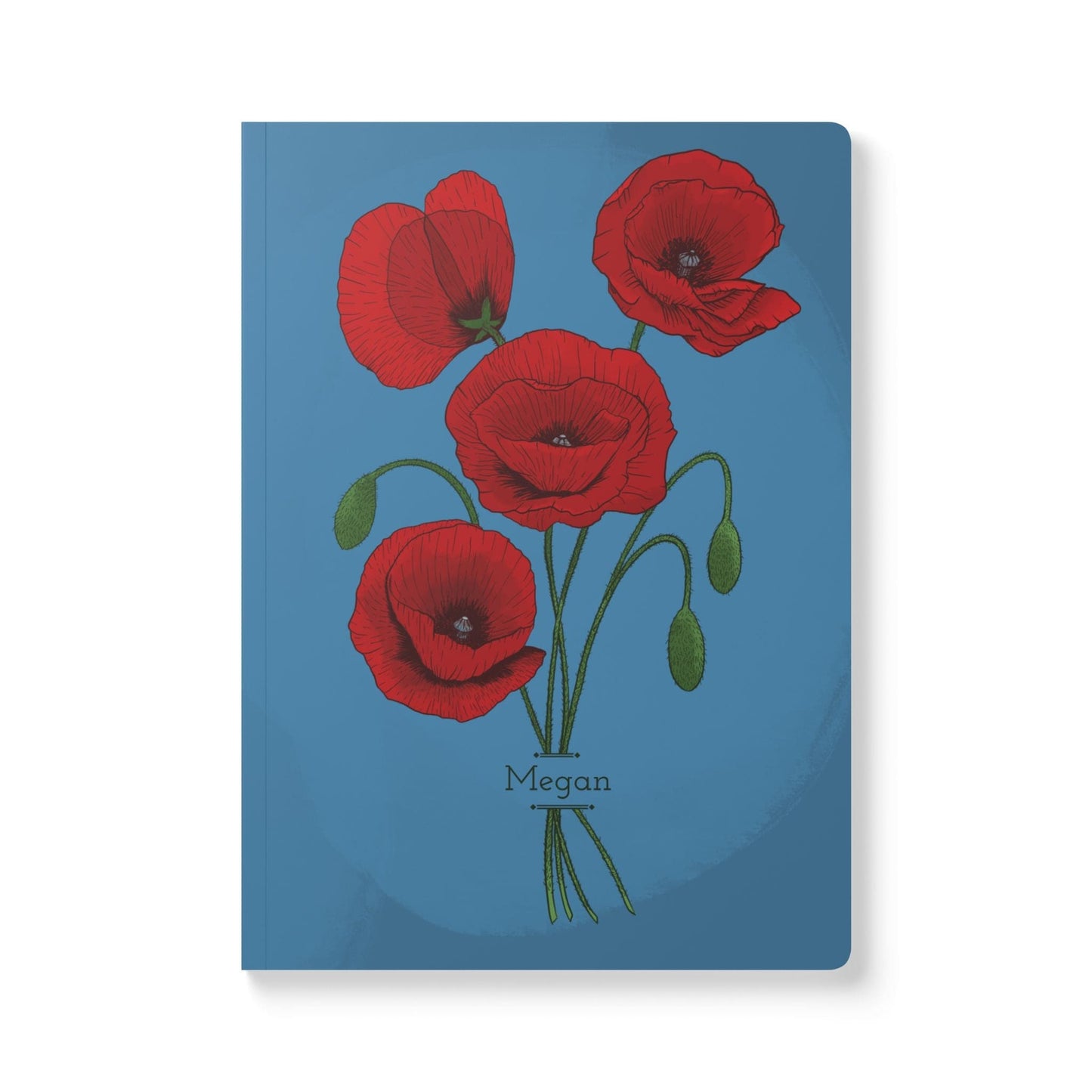 Paper products 200 pages (100 sheets) / Ruled line / 5.75" x 8" Poppy Flower Journal - August Birth flower - Personalizable Softcover Journal