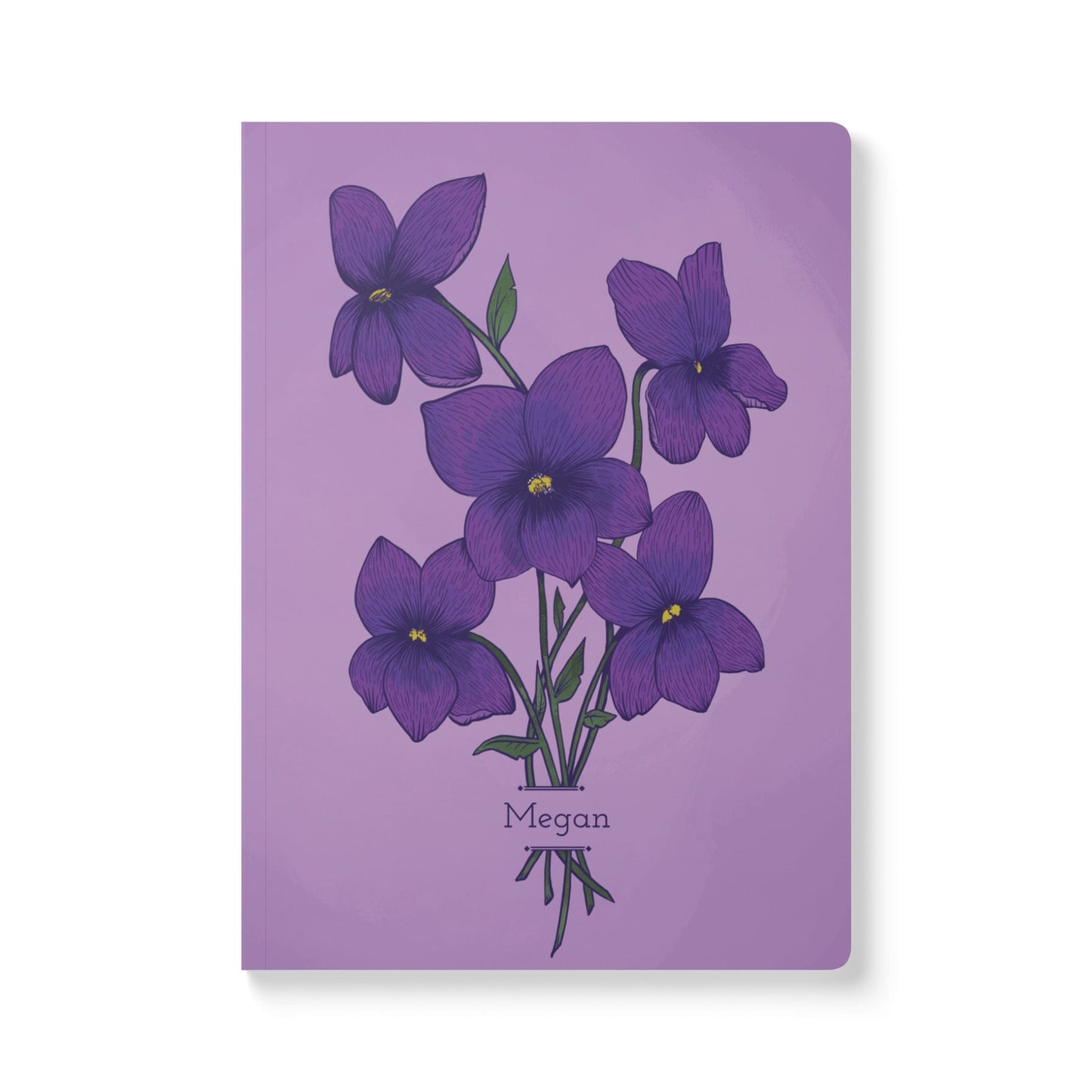 Paper products 200 pages (100 sheets) / Ruled line / 5.75" x 8" Violet Flower Journal - February Birth flower - Personalizable Softcover Journal