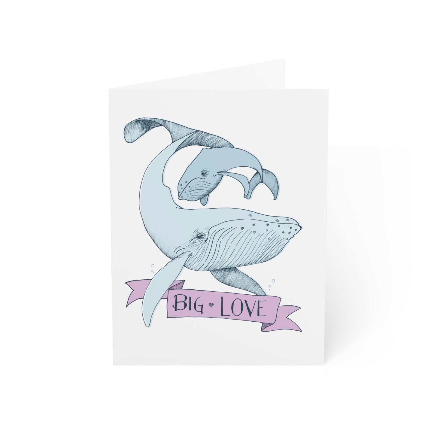 Paper products 4.6" x 6.25" (Vertical) / Coated (both sides) / 1 pc Big Love – Whale Greeting Card (Pink Banner)