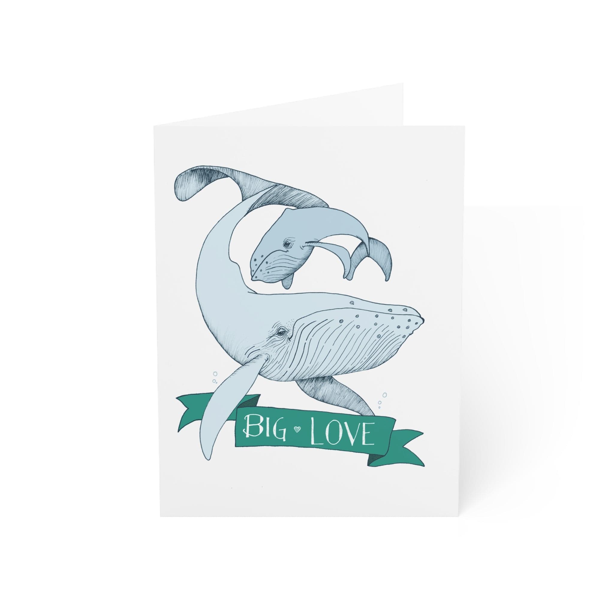 Paper products 4.6" x 6.25" (Vertical) / Uncoated / 30 pcs Big Love – Whale Greeting Card (Green Banner)