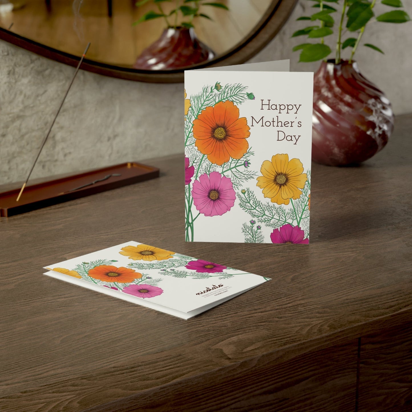 Paper products 5" x 7" (Vertical) / Coated (one side) / 1 pc Mother's Day Cosmo Flower Greeting Cards