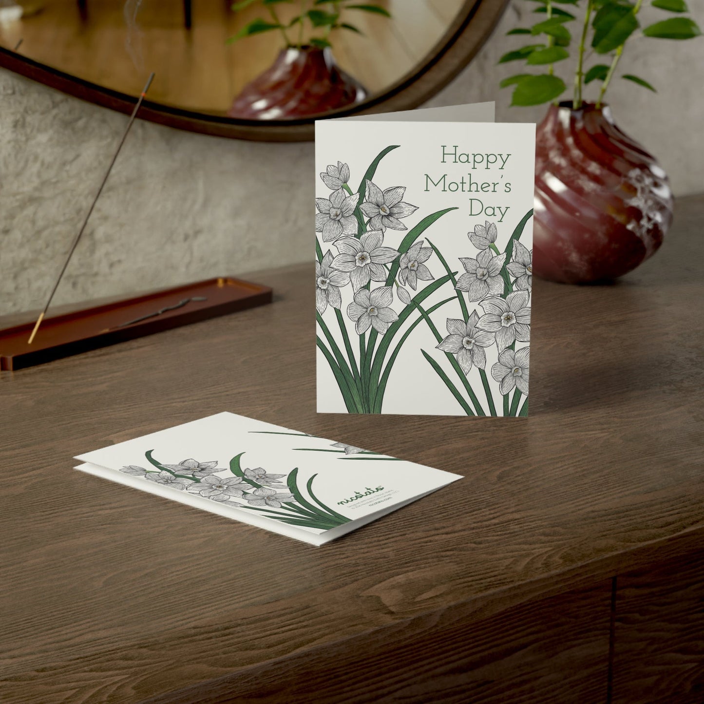 Paper products 5" x 7" (Vertical) / Coated (one side) / 1 pc Mother's Day Paperwhite Flower Greeting Cards