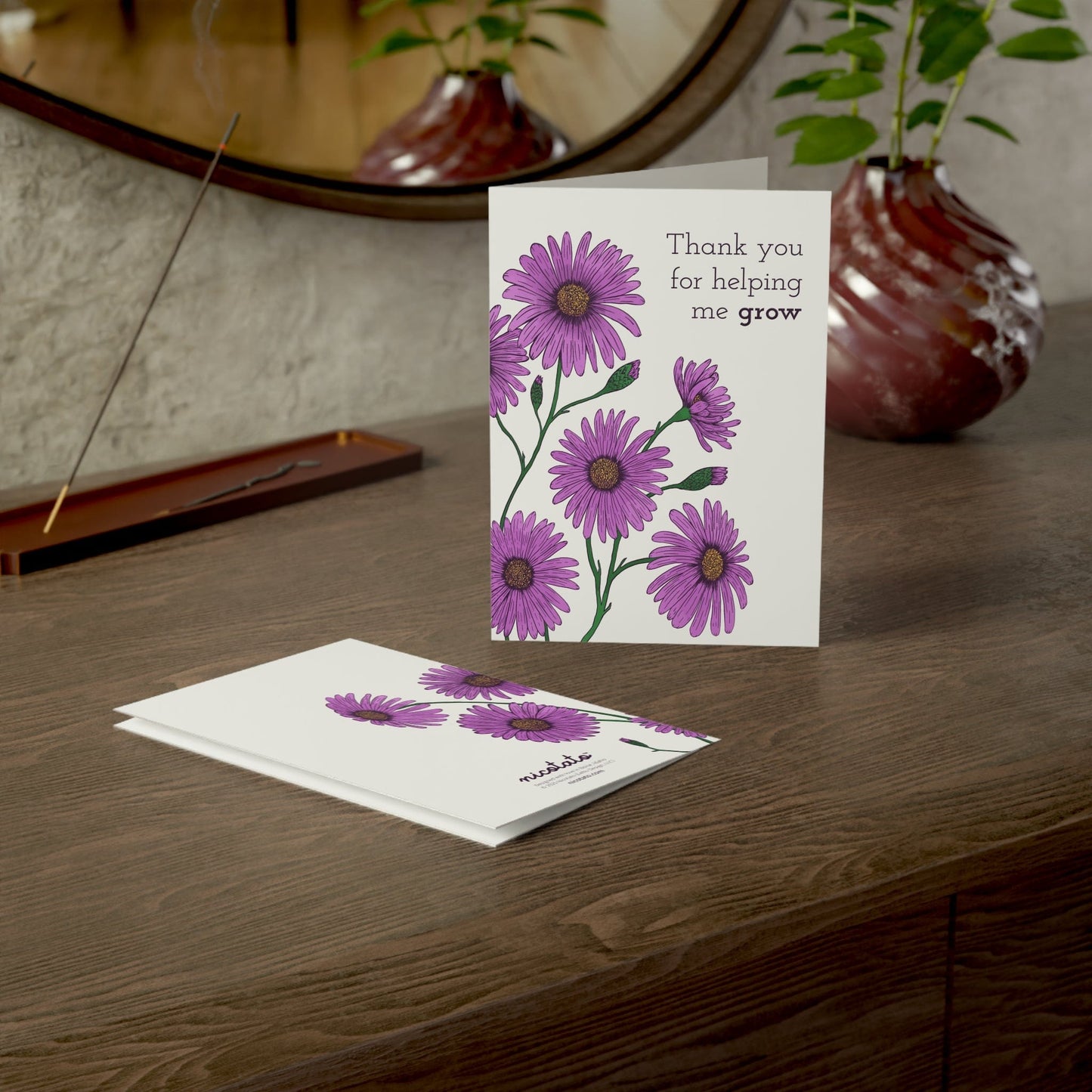 Paper products 5" x 7" (Vertical) / Coated (one side) / 1 pc Thank you for helping me grow - Greeting Card featuring hand drawn Aster Flowers