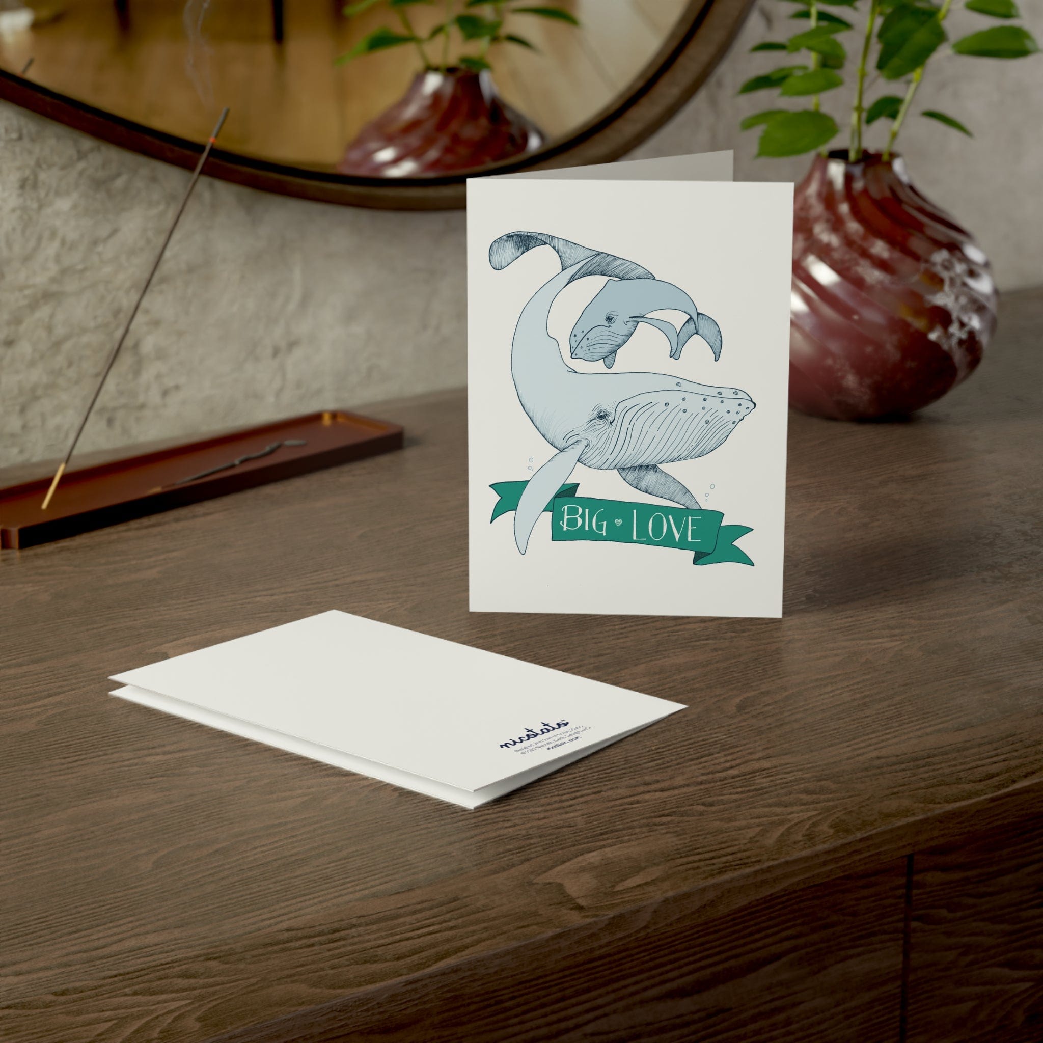 Paper products 5" x 7" (Vertical) / Matte / 1 pc Big Love – Whale Greeting Card (Green Banner)