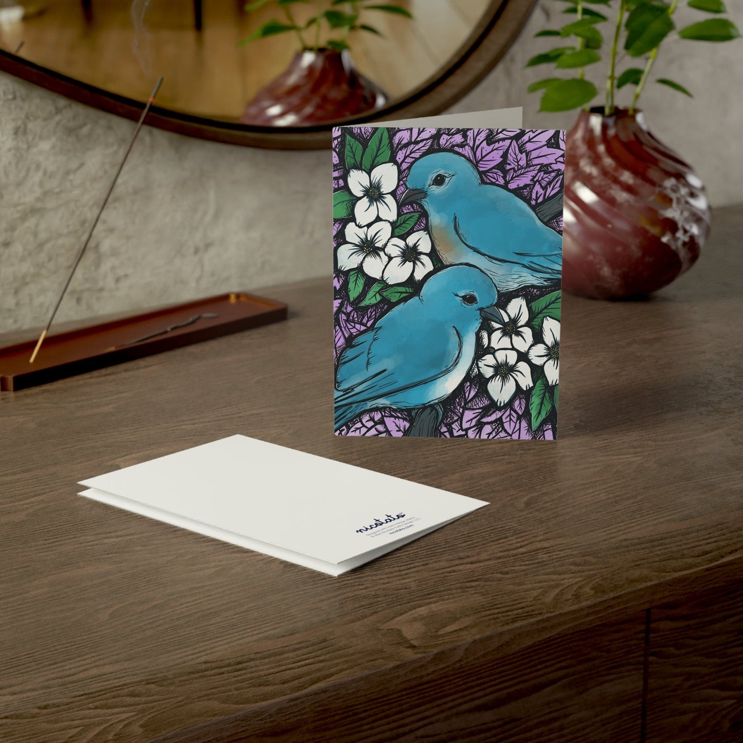 Paper products 5" x 7" (Vertical) / Matte / 1 pc Idaho Mountain Bluebirds and Syringa Flowers