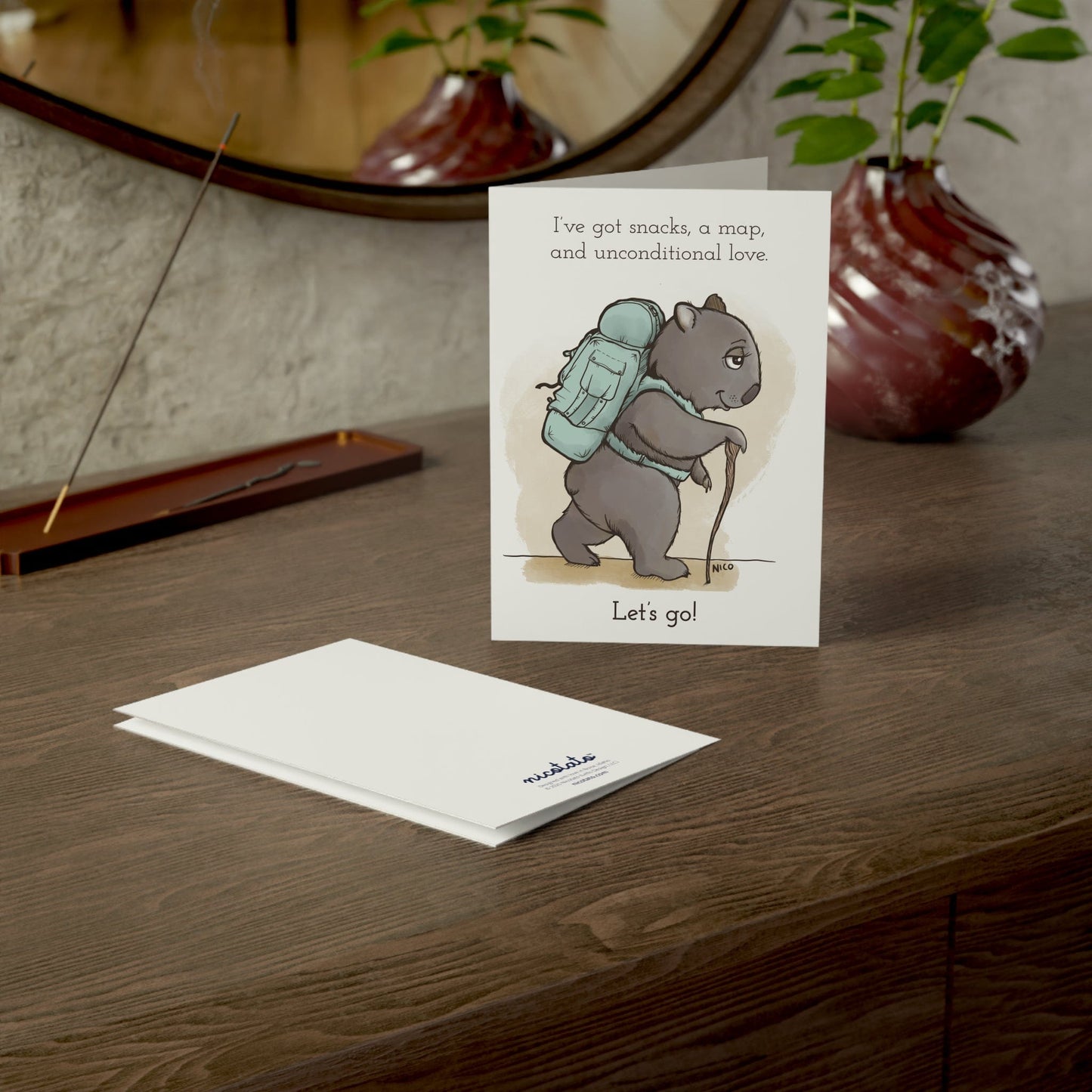 Paper products 5" x 7" (Vertical) / Matte / 1 pc Wombat Adventure Greeting Card