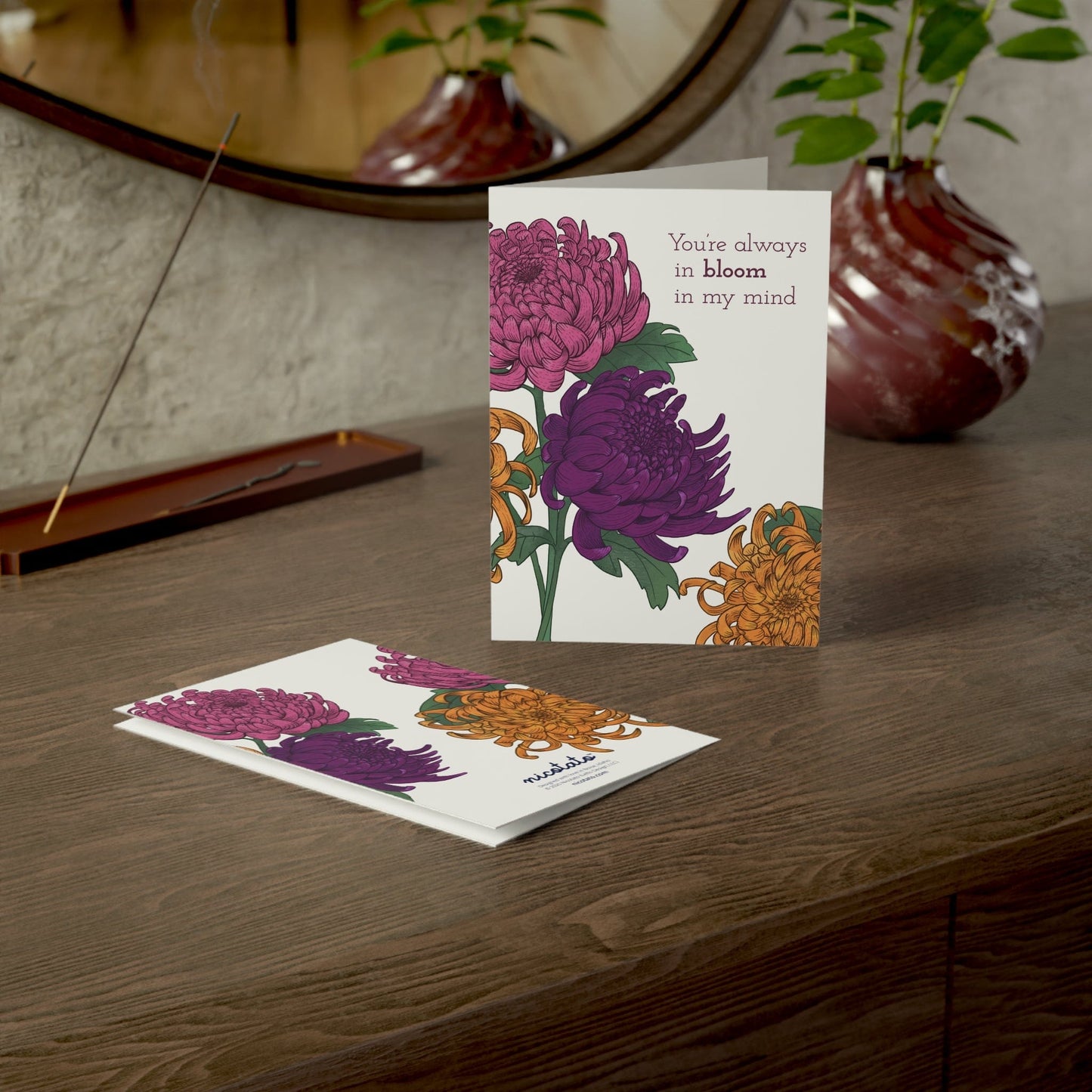 Paper products 5" x 7" (Vertical) / Matte / 1 pc You're Always in Bloom in my Mind - Greeting Card featuring hand drawn Chrysanthemum