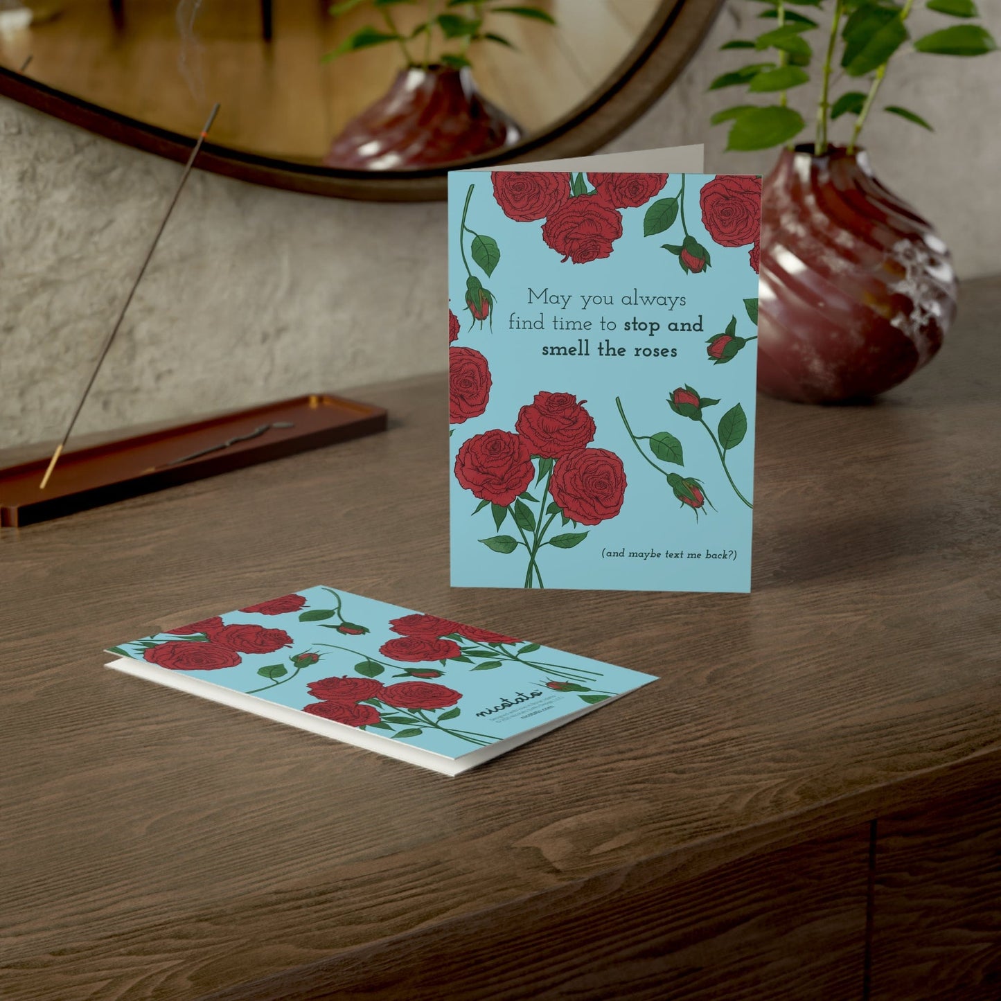 Paper products 5" x 7" (Vertical) / Uncoated / 1 pc Stop and Smell the Roses – Rose Greeting Card