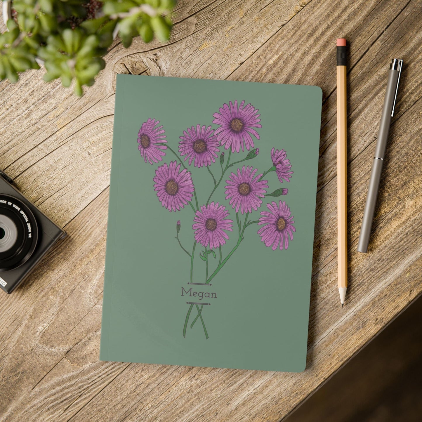 Paper products Aster Flower Journal - September Birth flower - Personalizable Softcover Journal