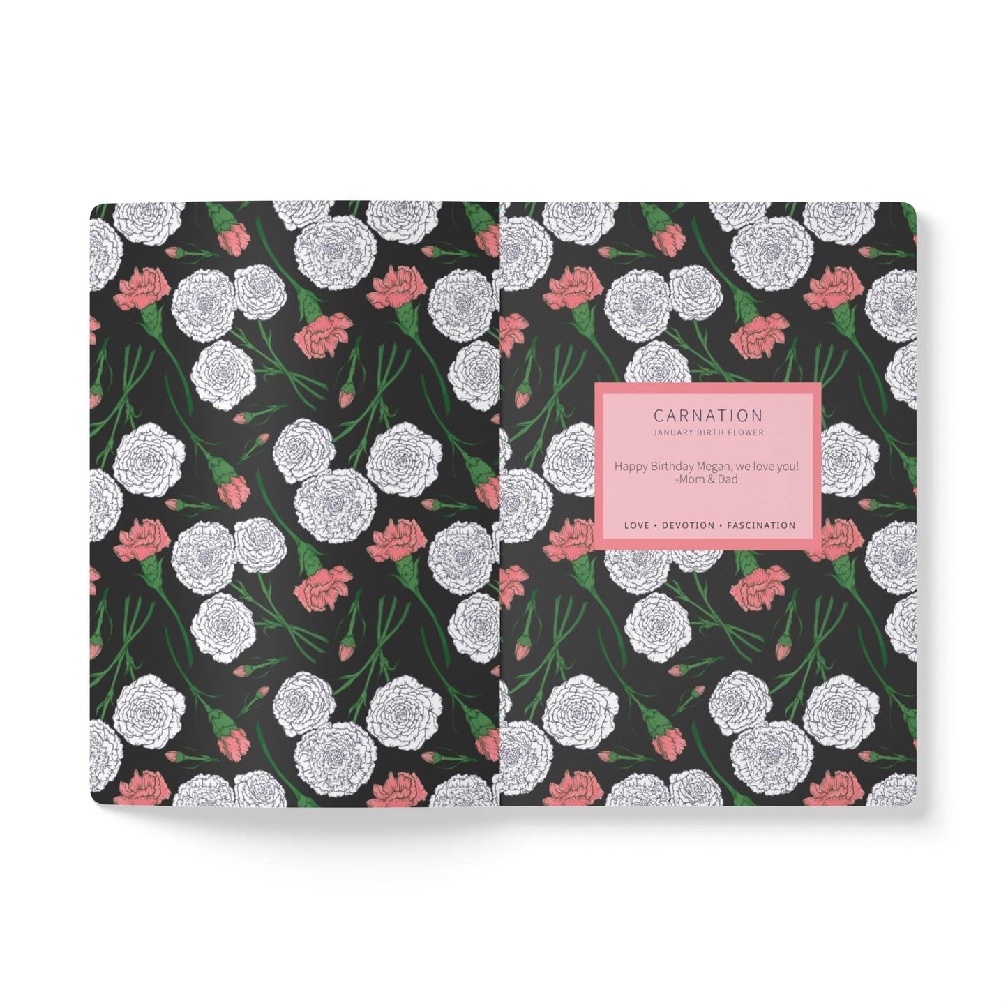 Paper products Carnations Journal - January Birth Flower - Personalizable Softcover Journal with Inside Prints