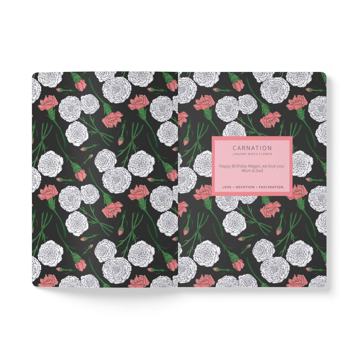 Paper products Carnations Journal - January Birth Flower - Personalizable Softcover Journal with Inside Prints