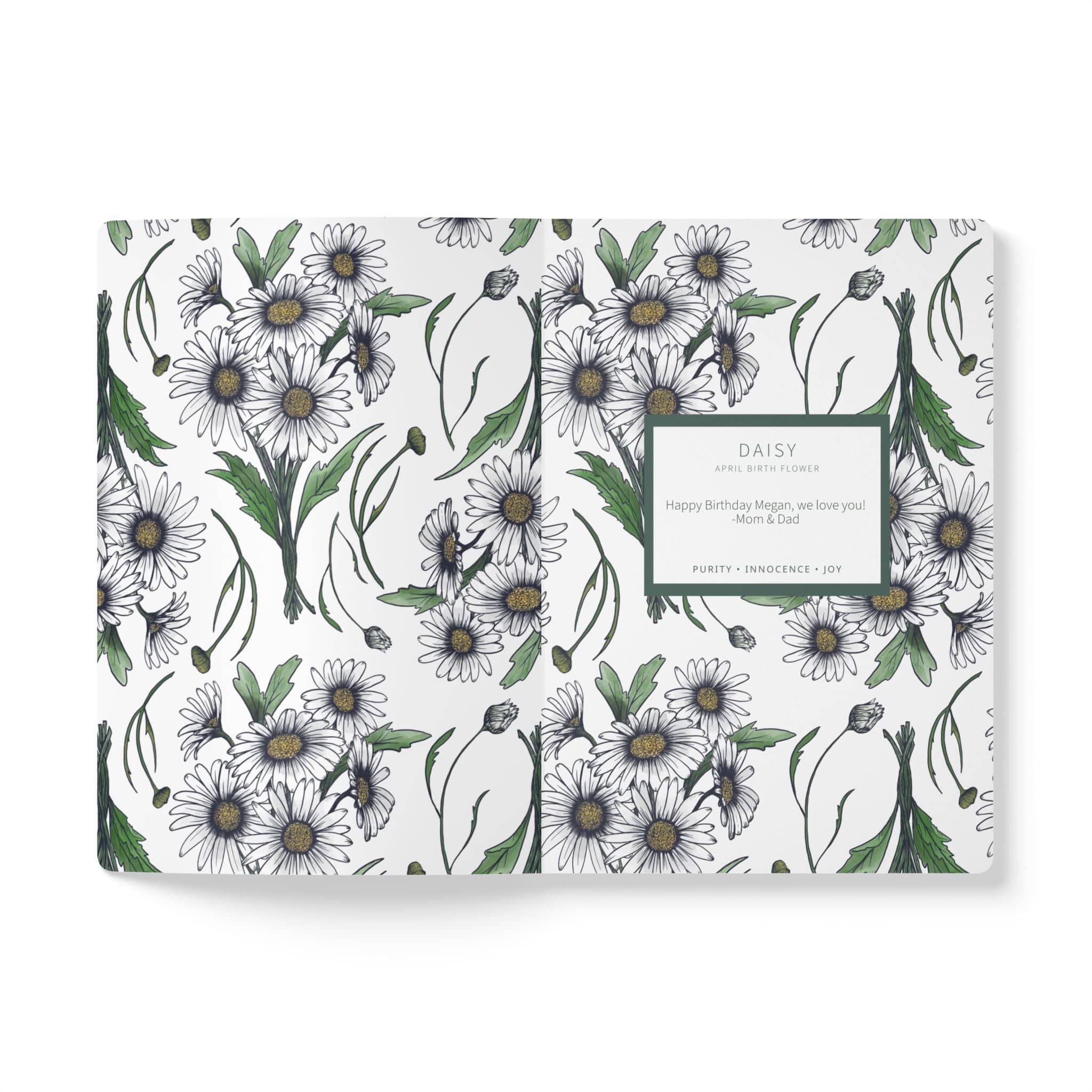 Paper products Daisy Flower Journal - April Birth flower - Personalizable Softcover Journal