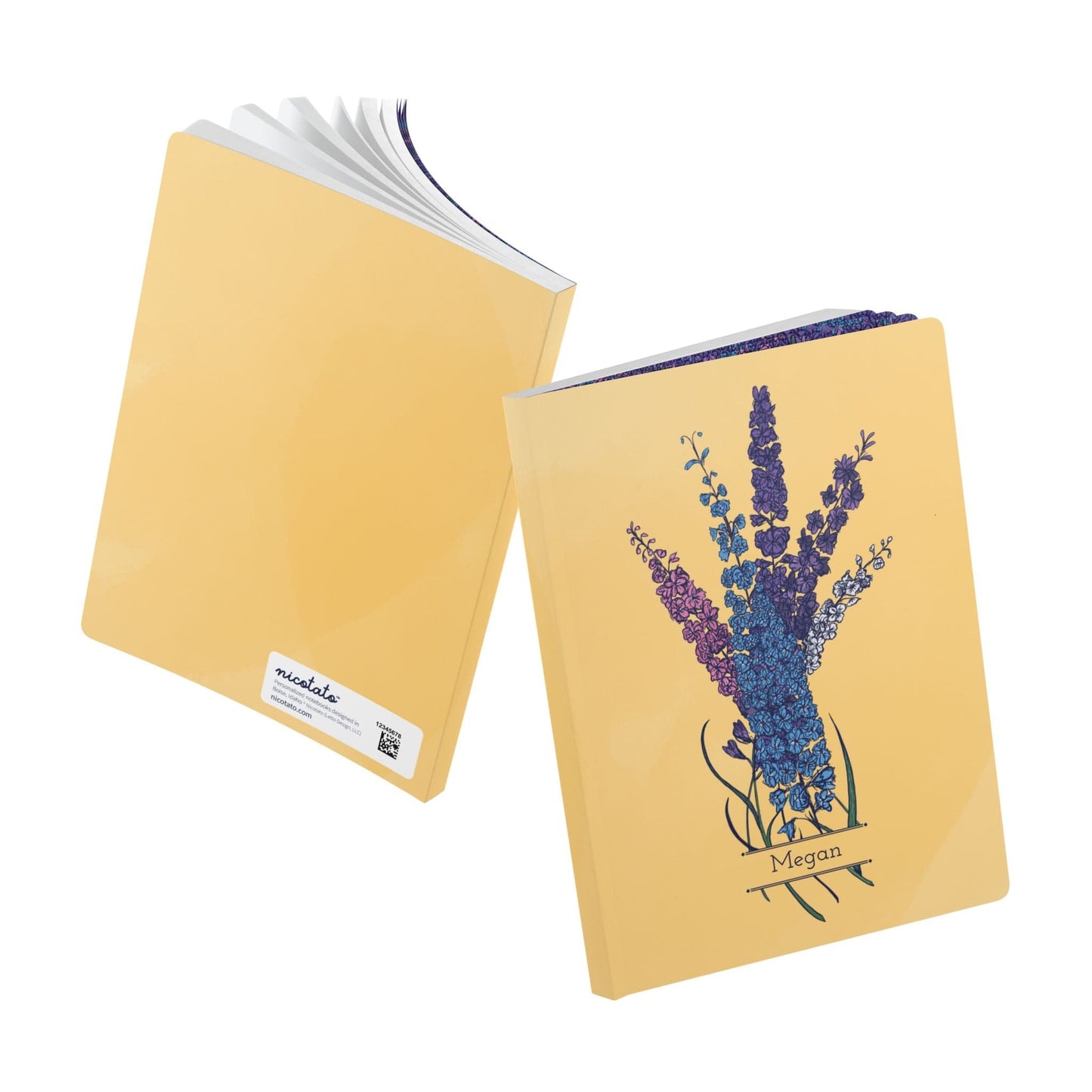 Paper products Larkspur Flower Journal - July Birth flower - Personalizable Softcover Journal