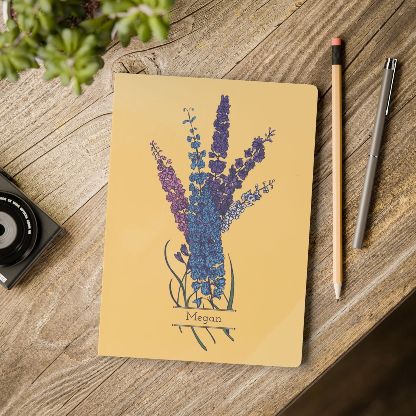 Paper products Larkspur Flower Journal - July Birth flower - Personalizable Softcover Journal