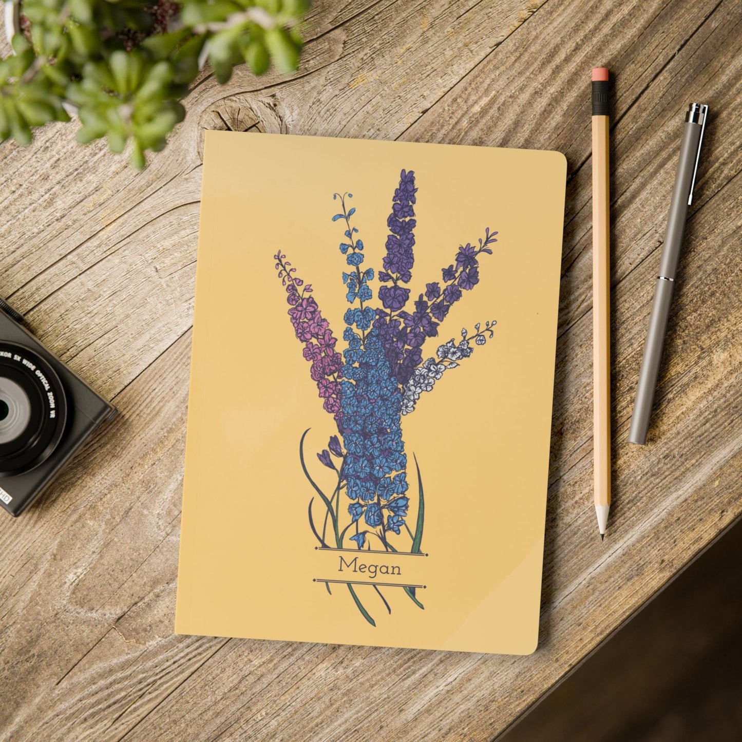 Paper products Larkspur Flower Journal - July Birth flower - Personalizable Softcover Journal