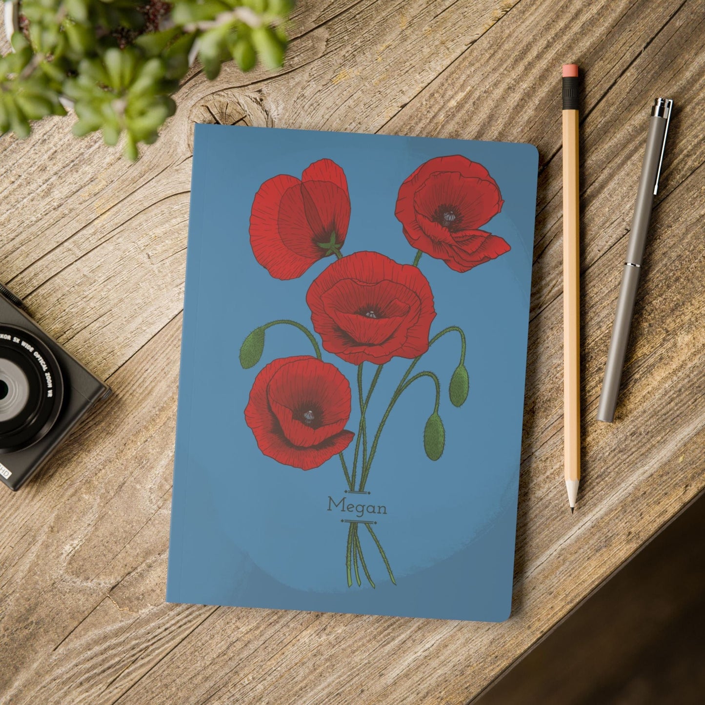 Paper products Poppy Flower Journal - August Birth flower - Personalizable Softcover Journal
