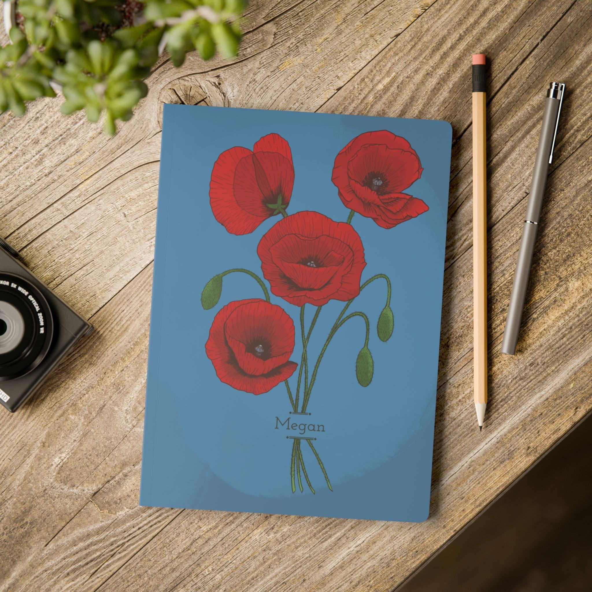 Paper products Poppy Flower Journal - August Birth flower - Personalizable Softcover Journal
