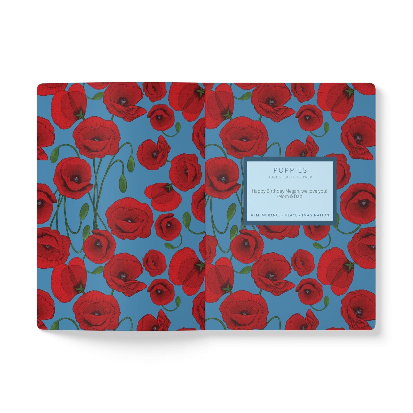 Paper products Poppy Flower Journal - August Birth flower - Personalizable Softcover Journal