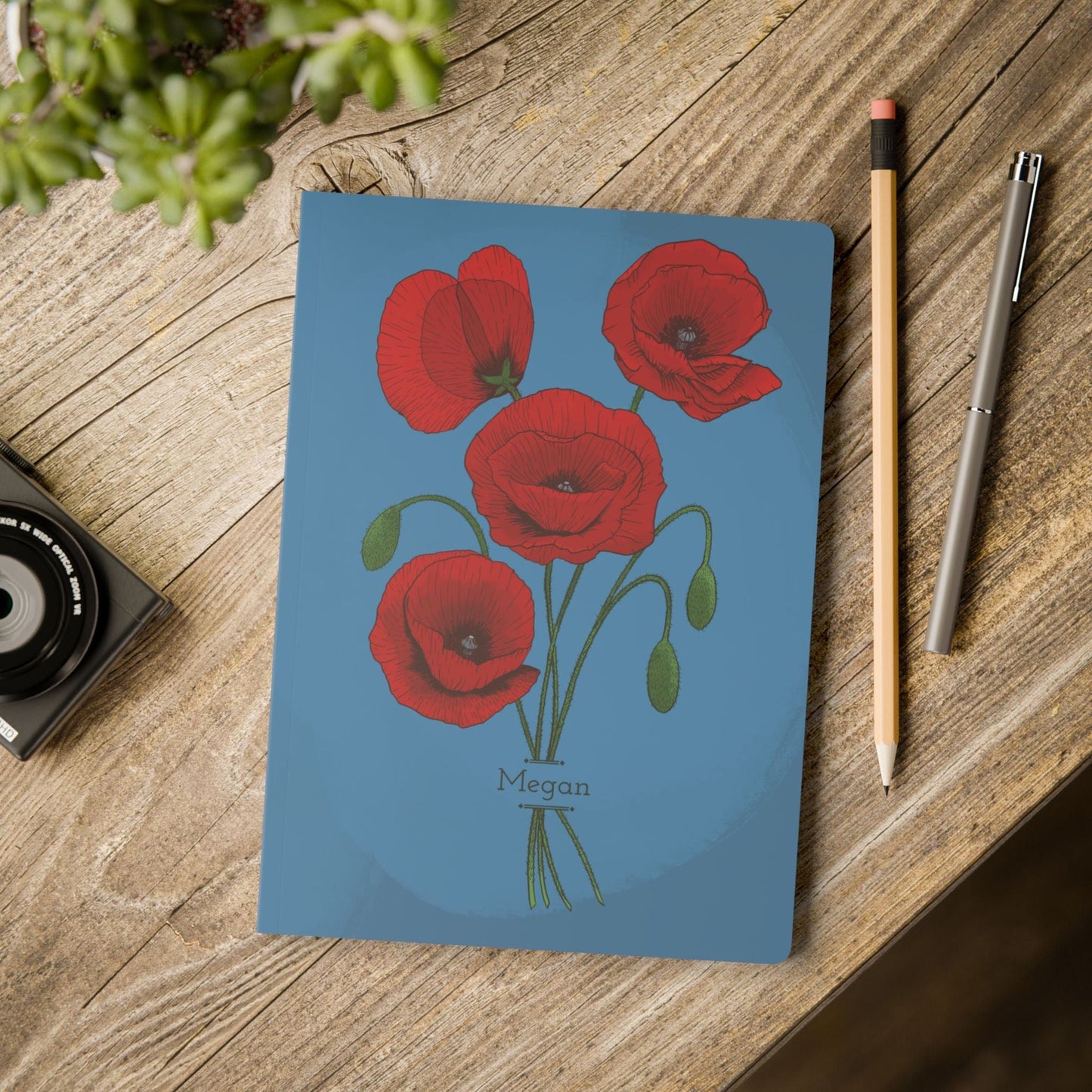 Paper products Poppy Flower Journal - August Birth flower - Personalizable Softcover Journal