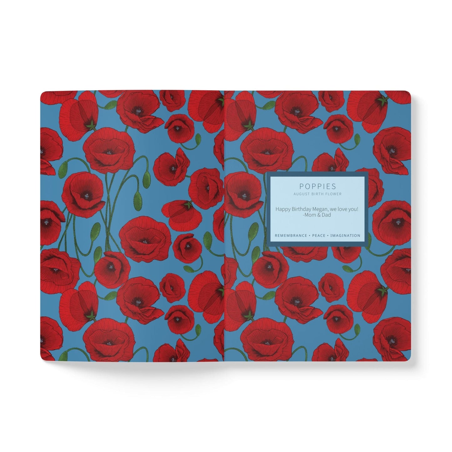 Paper products Poppy Flower Journal - August Birth flower - Personalizable Softcover Journal