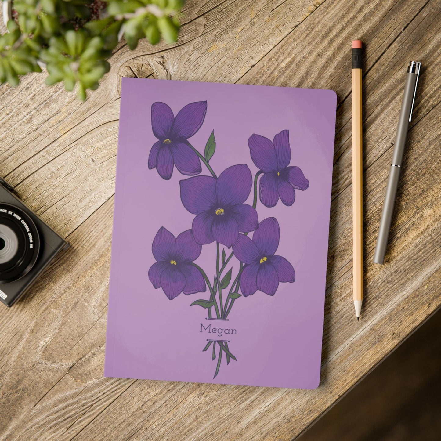 Paper products Violet Flower Journal - February Birth flower - Personalizable Softcover Journal