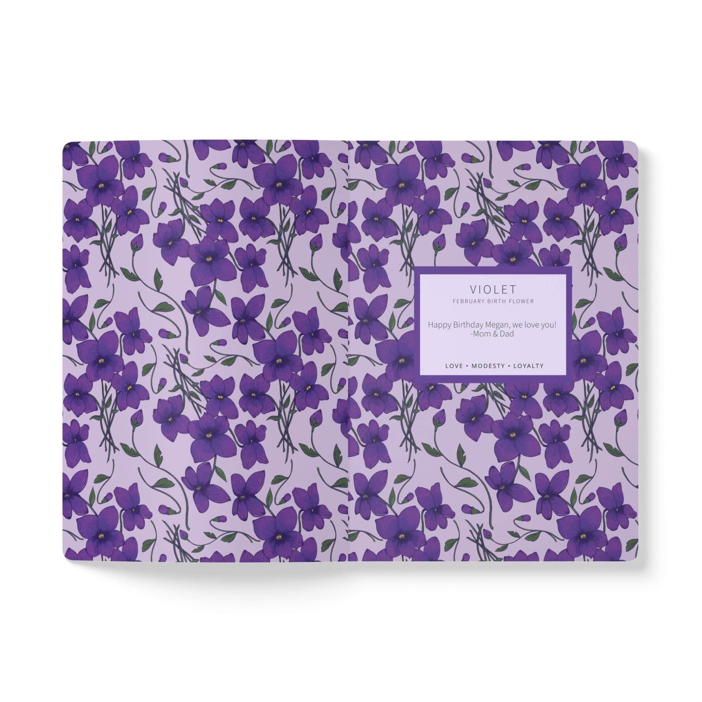 Paper products Violet Flower Journal - February Birth flower - Personalizable Softcover Journal