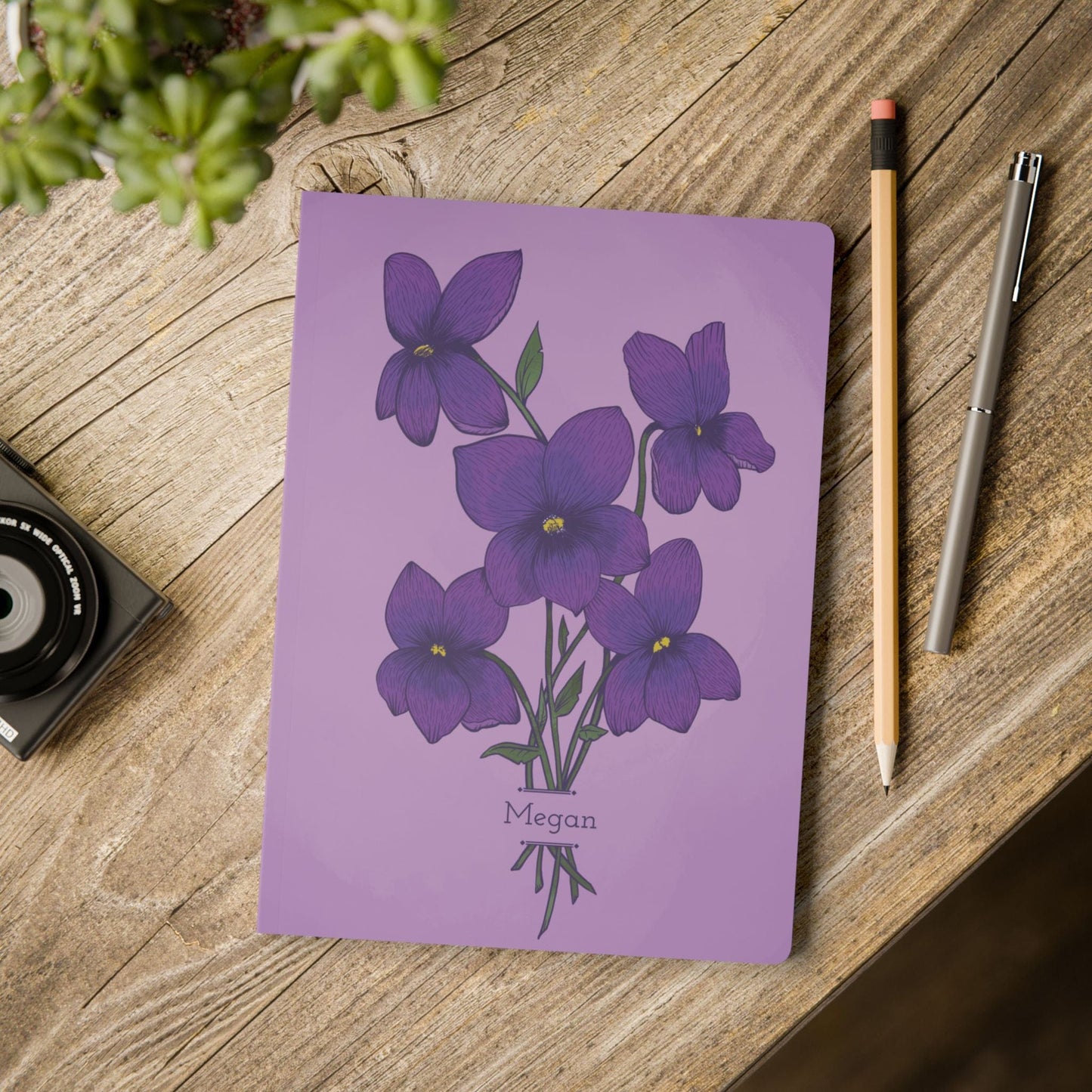 Paper products Violet Flower Journal - February Birth flower - Personalizable Softcover Journal