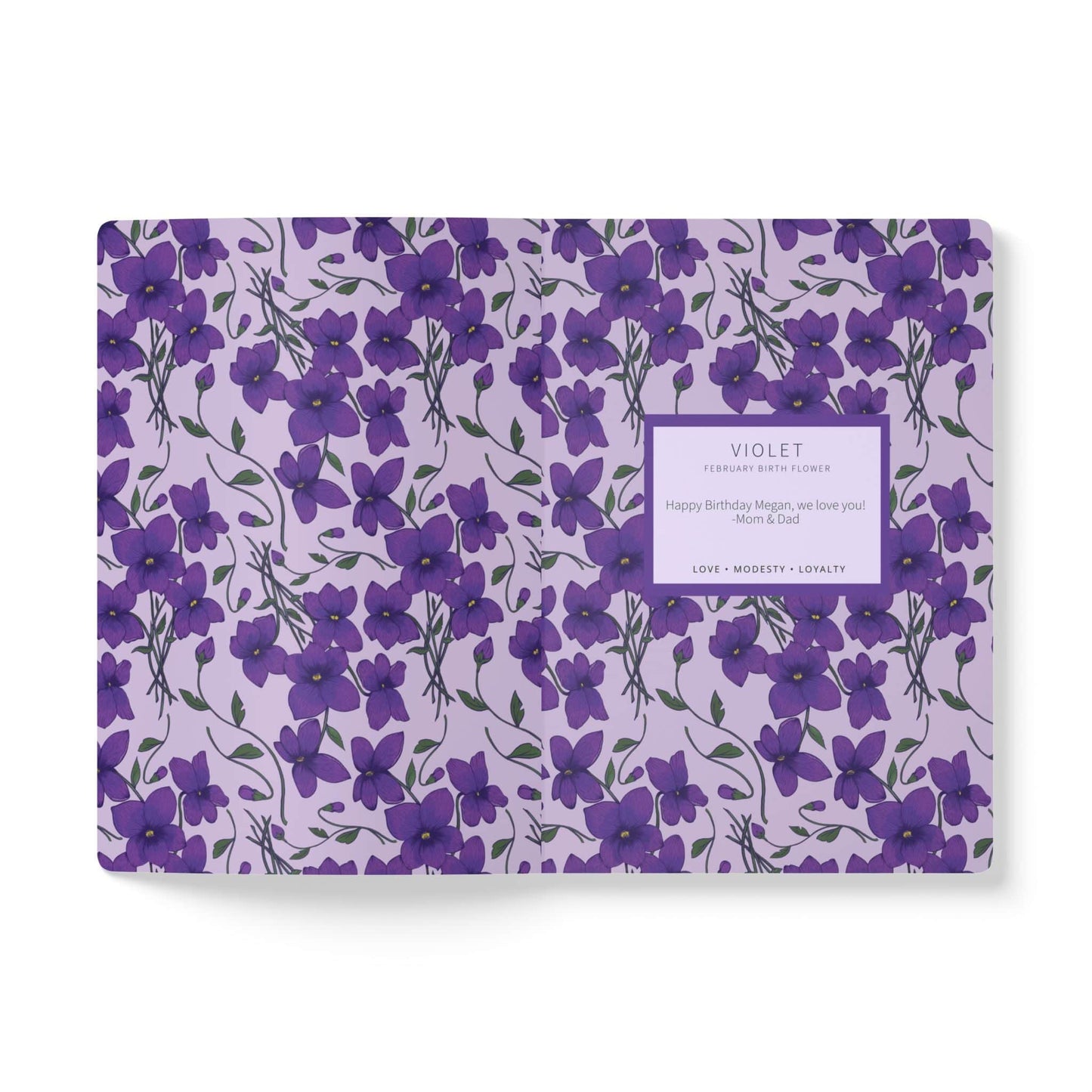 Paper products Violet Flower Journal - February Birth flower - Personalizable Softcover Journal